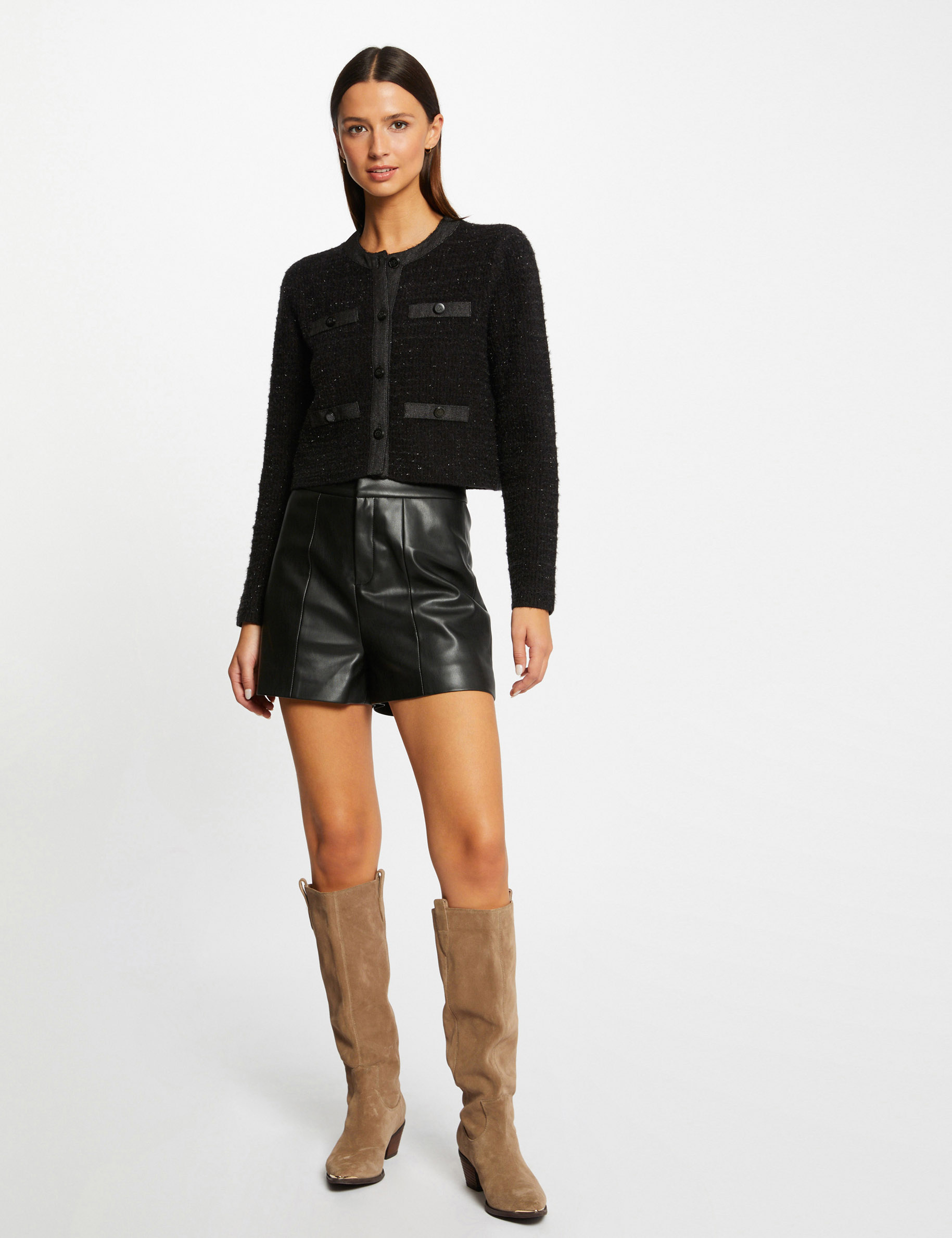 cardigan cuello redondo abotonado negro mujer Cárdigan cuello redondo abotonado negro mujer