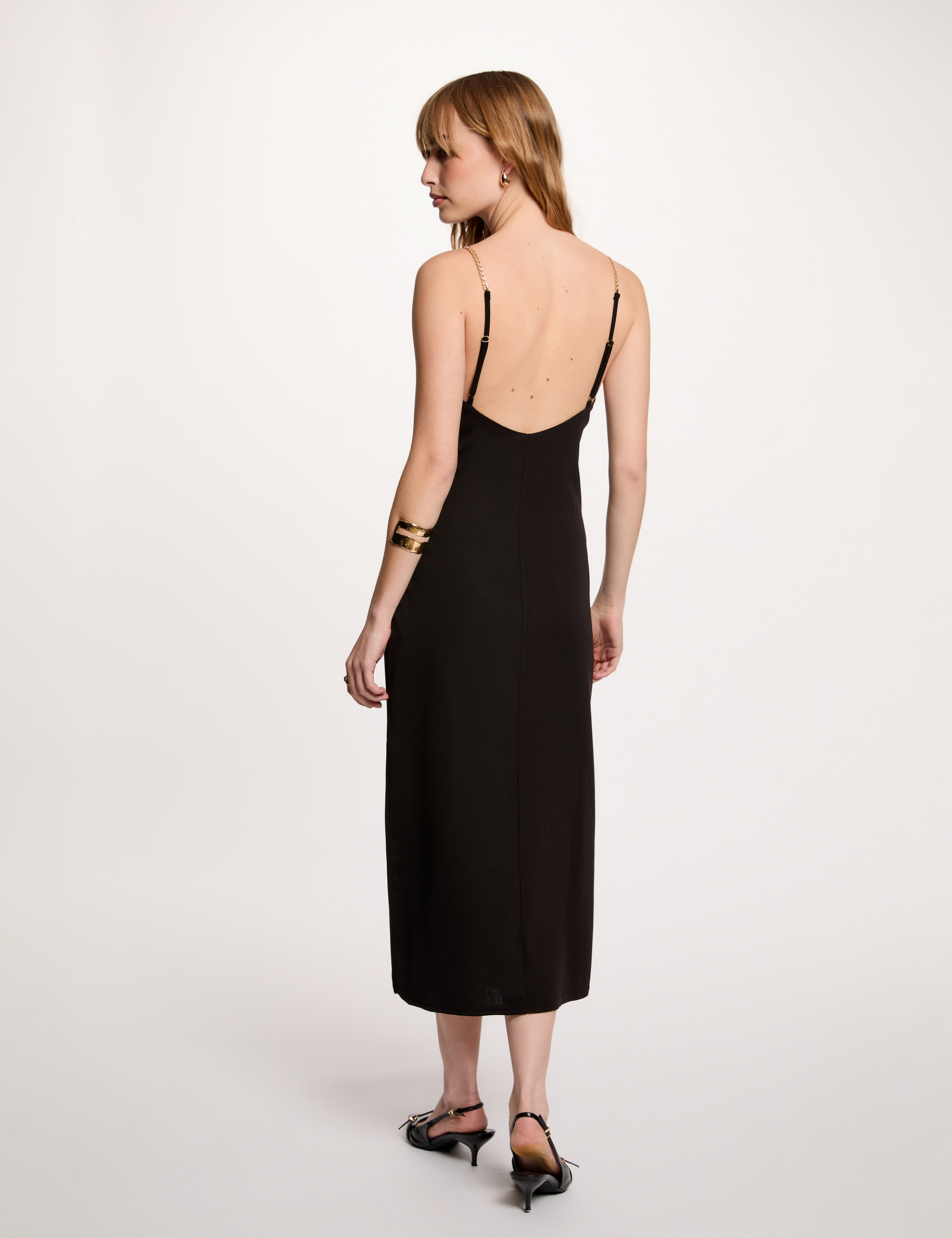 Vestido midi tirantes cadena negro mujer