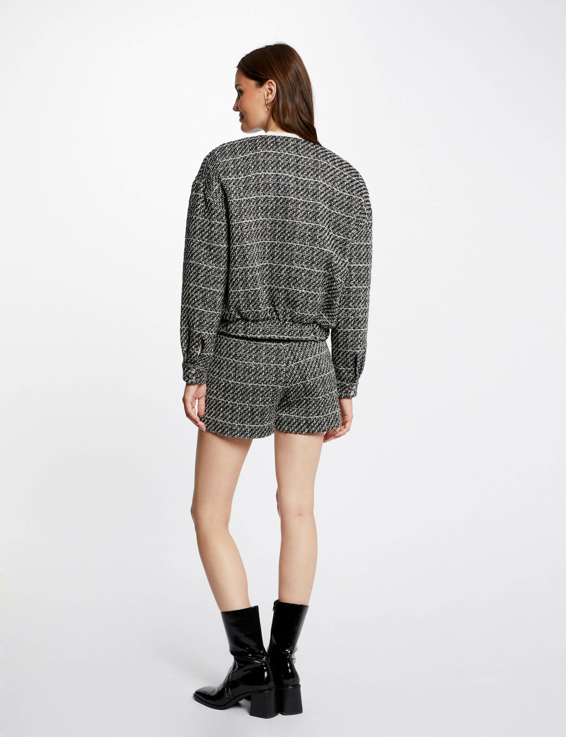Short recto con hilos metalizados negro mujer
