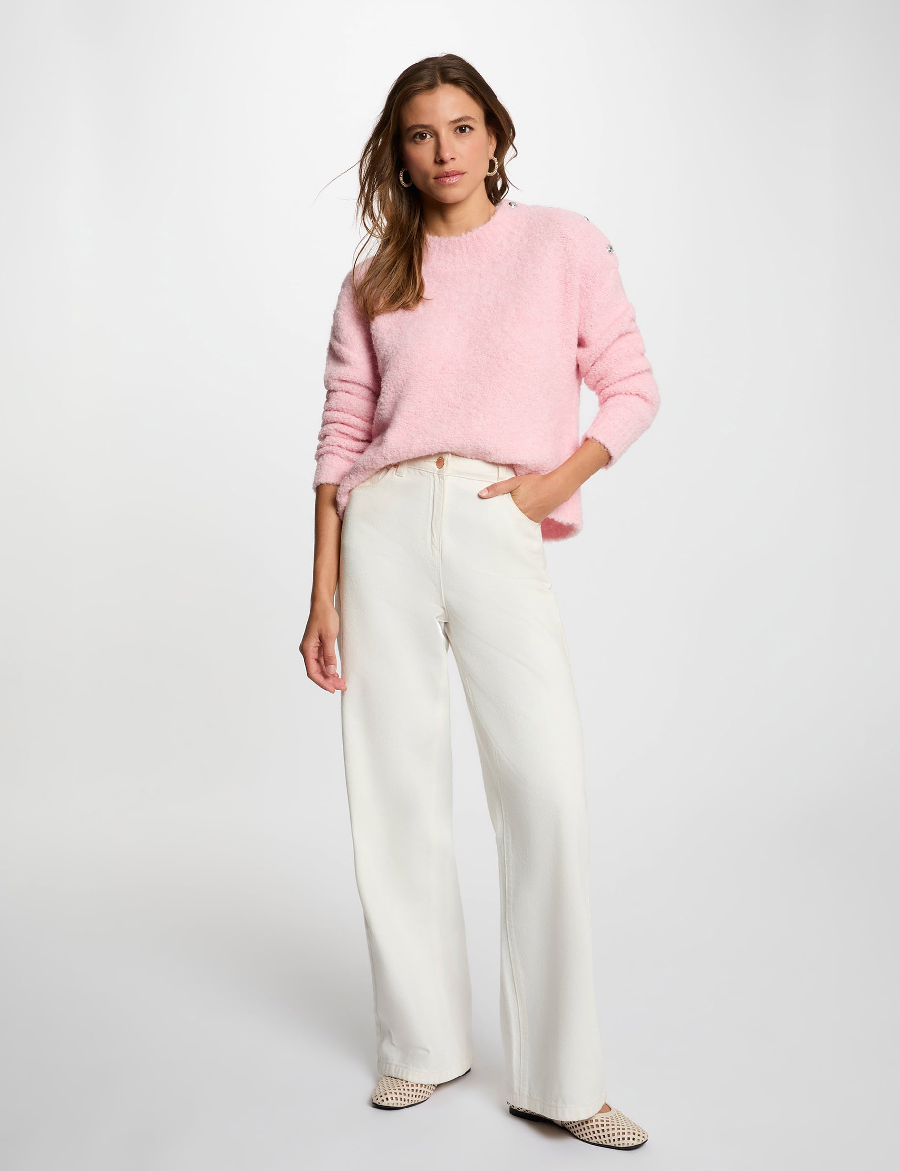 Jersey cuello redondo rosa claro mujer