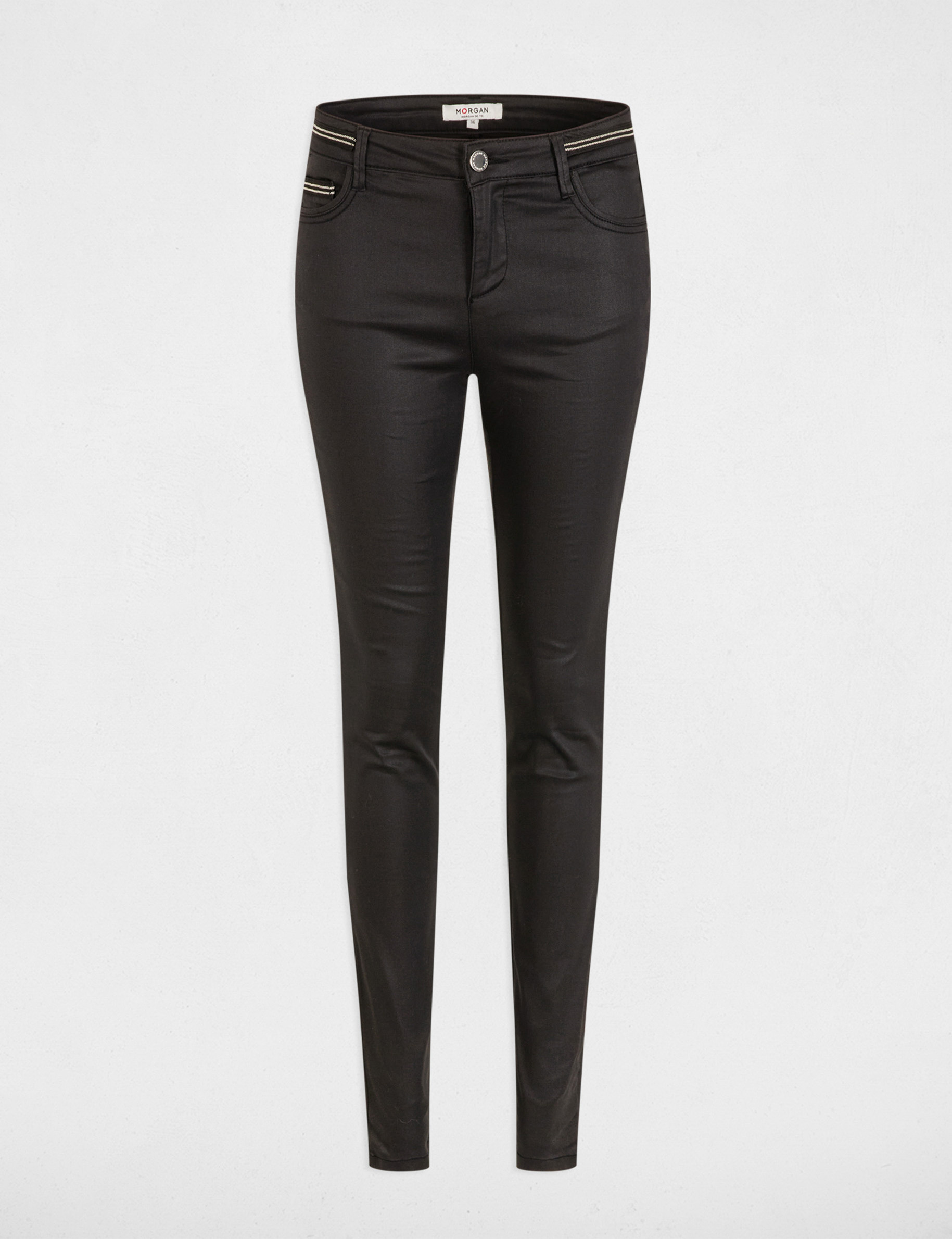 pantalon slim efecto mojado negro mujer Pantalón slim efecto mojado negro mujer