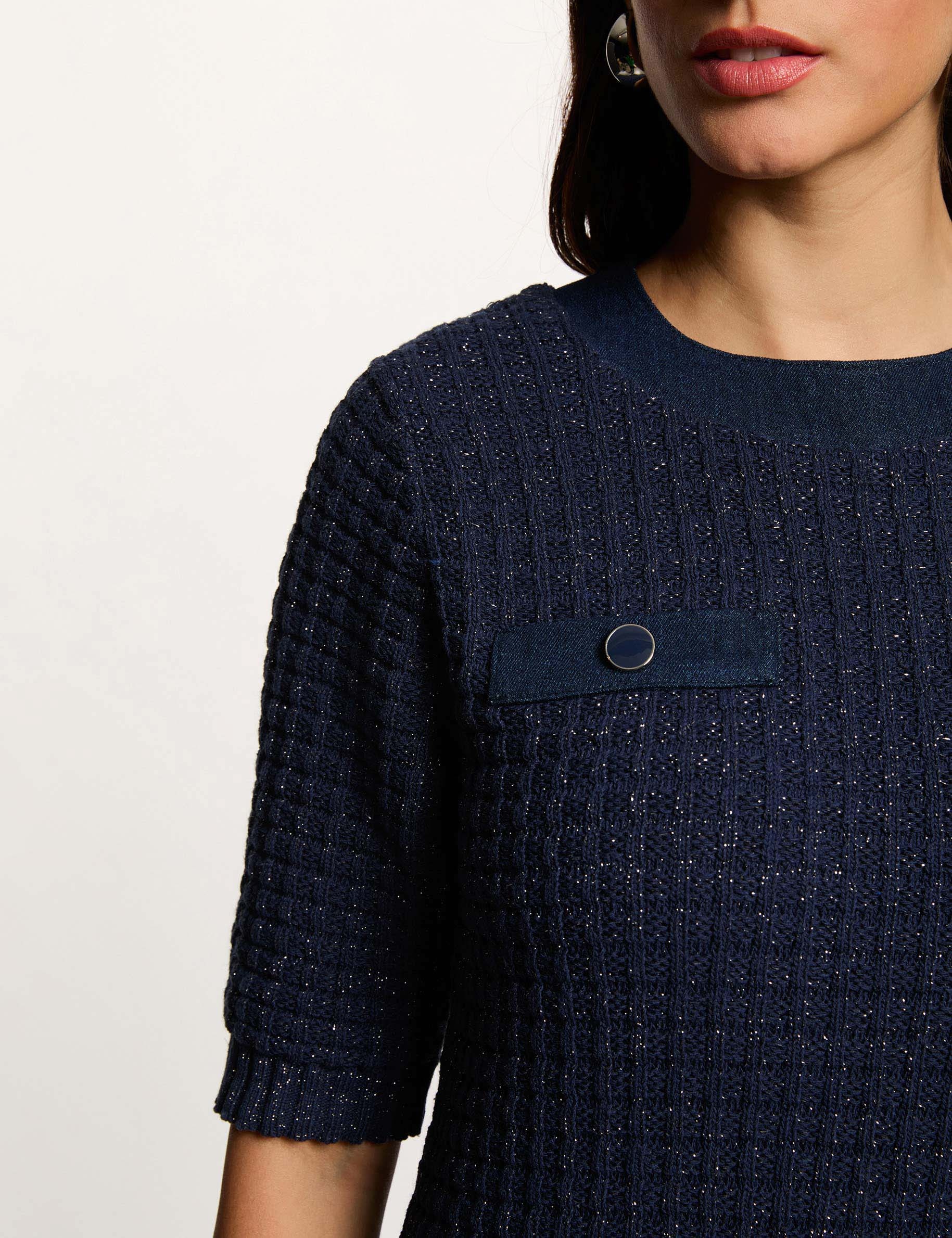 Vestido de punto con cuello redondo azul marino mujer