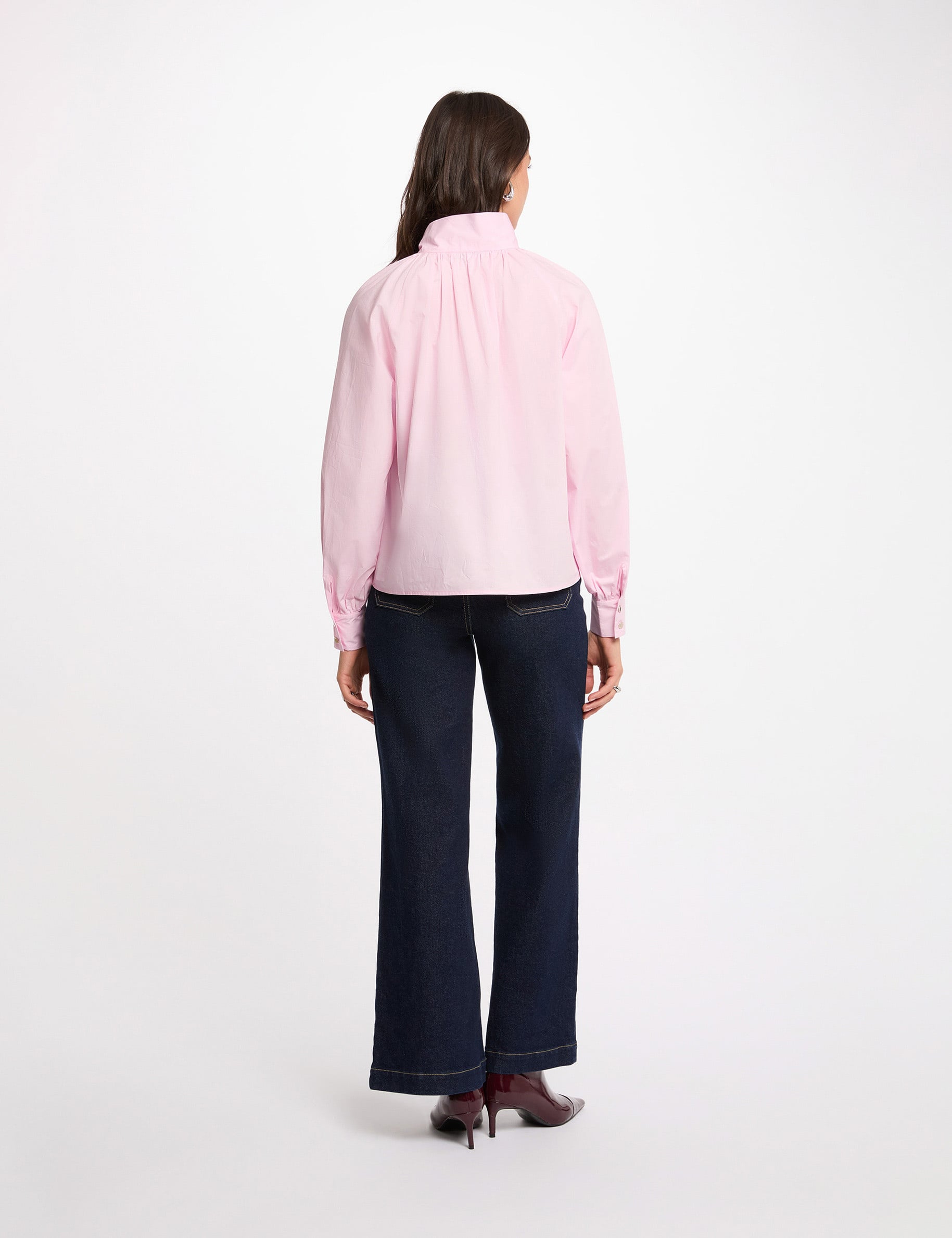 Blusa con cuello lazada rosa mujer