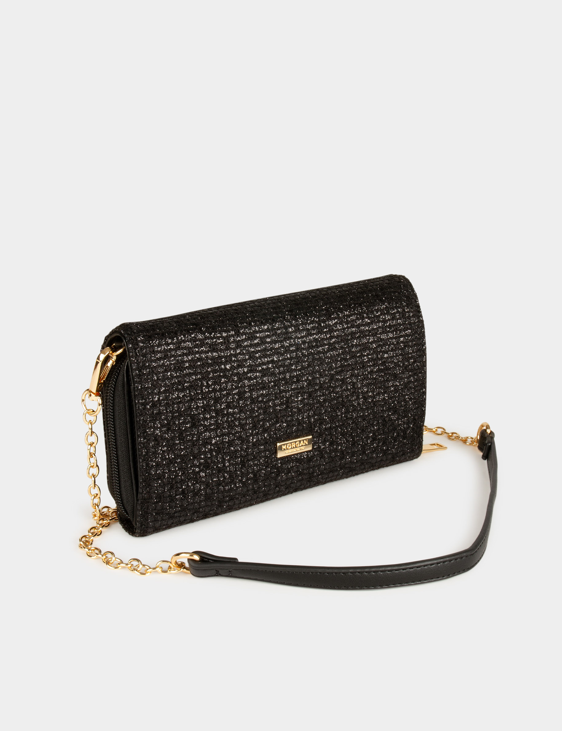 Bolso cartera de mano con lentejuelas negro mujer