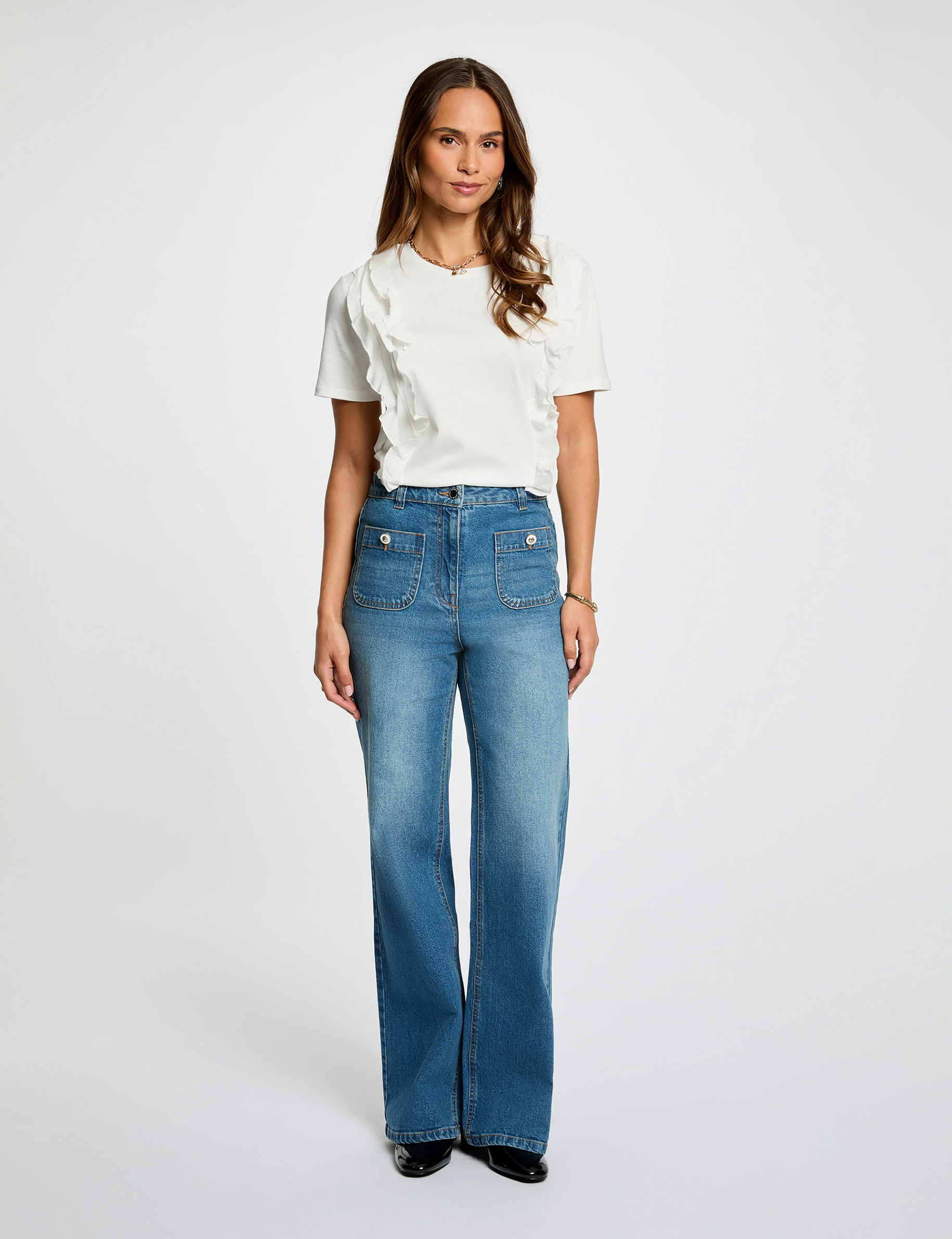 Camiseta con volantes blanco mujer