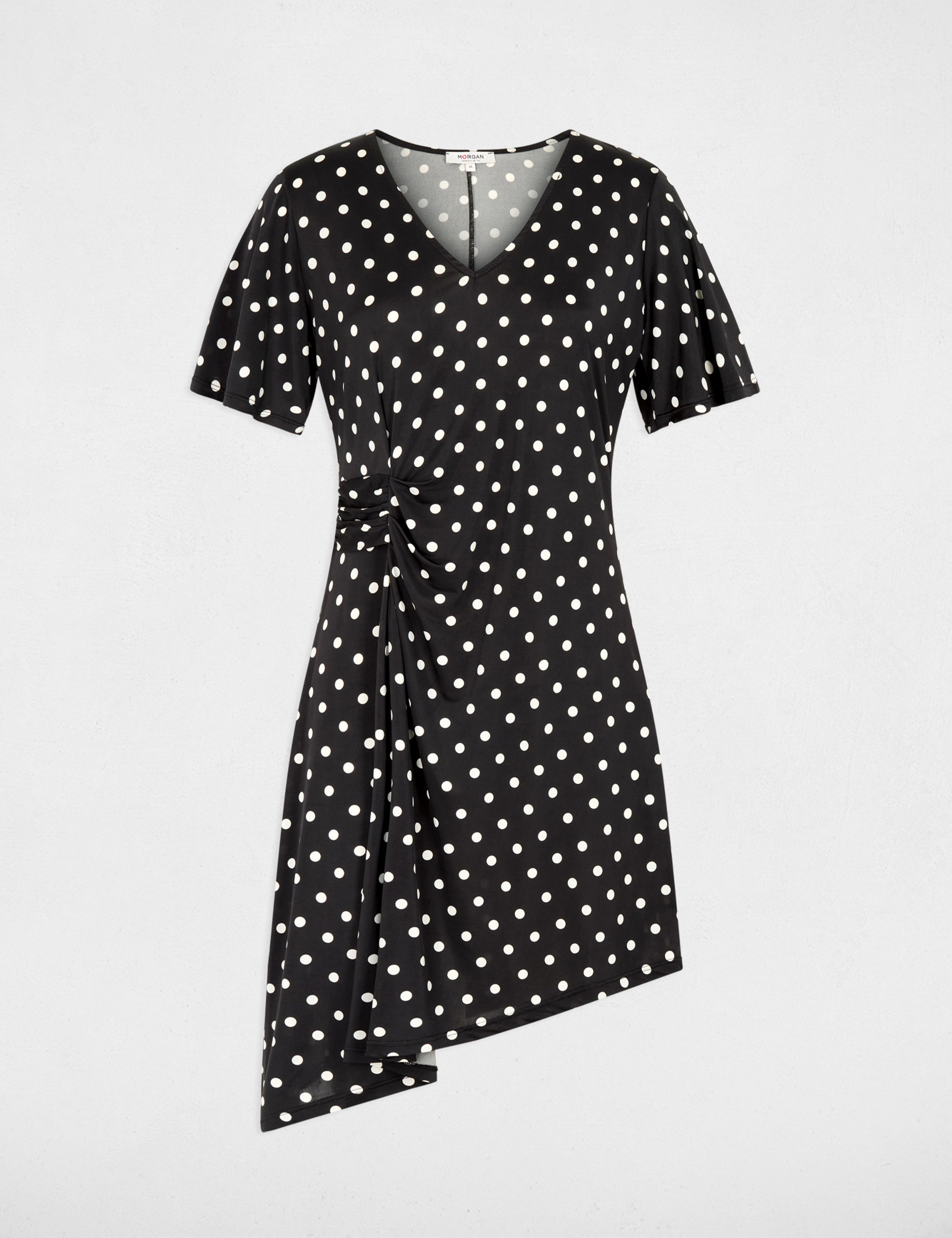 Vestido asim&eacute;trico de lunares multicolor mujer