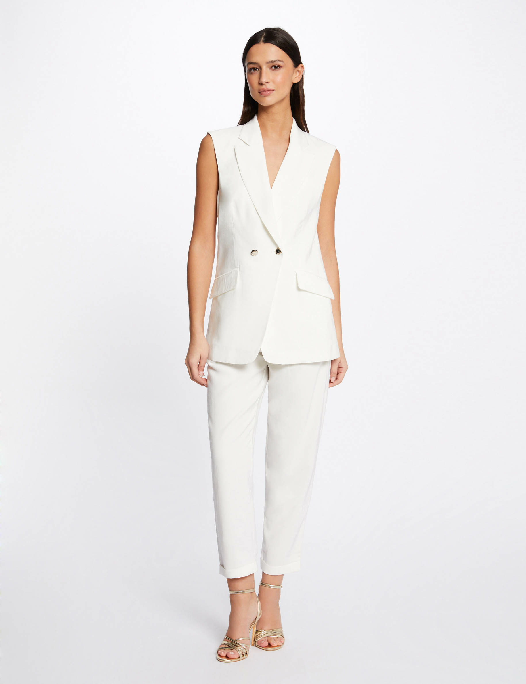 Pantalón recto holgado estilo corto crudo mujer Pantalón recto holgado estilo corto crudo mujer