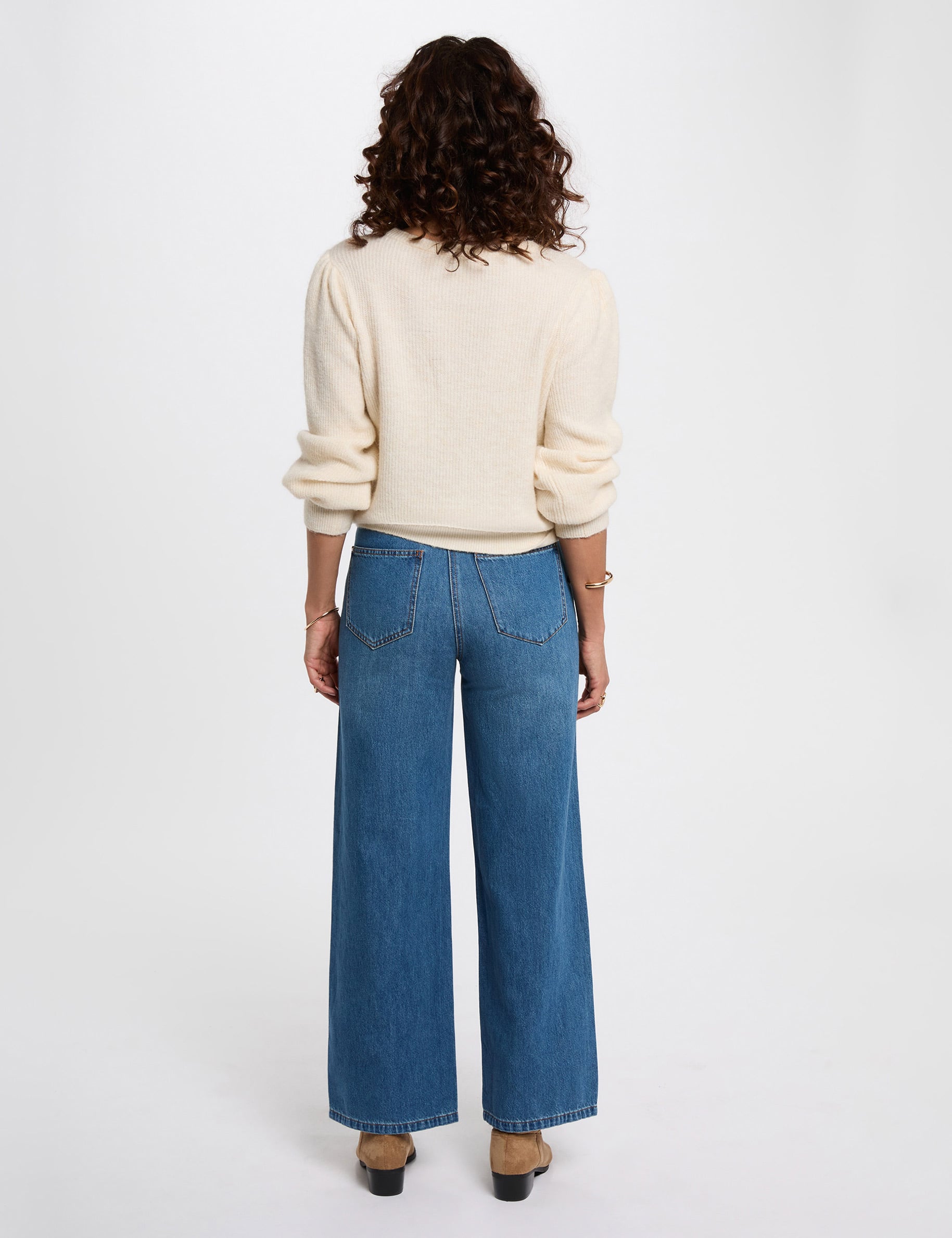 Jersey corto ajustado marfil mujer
