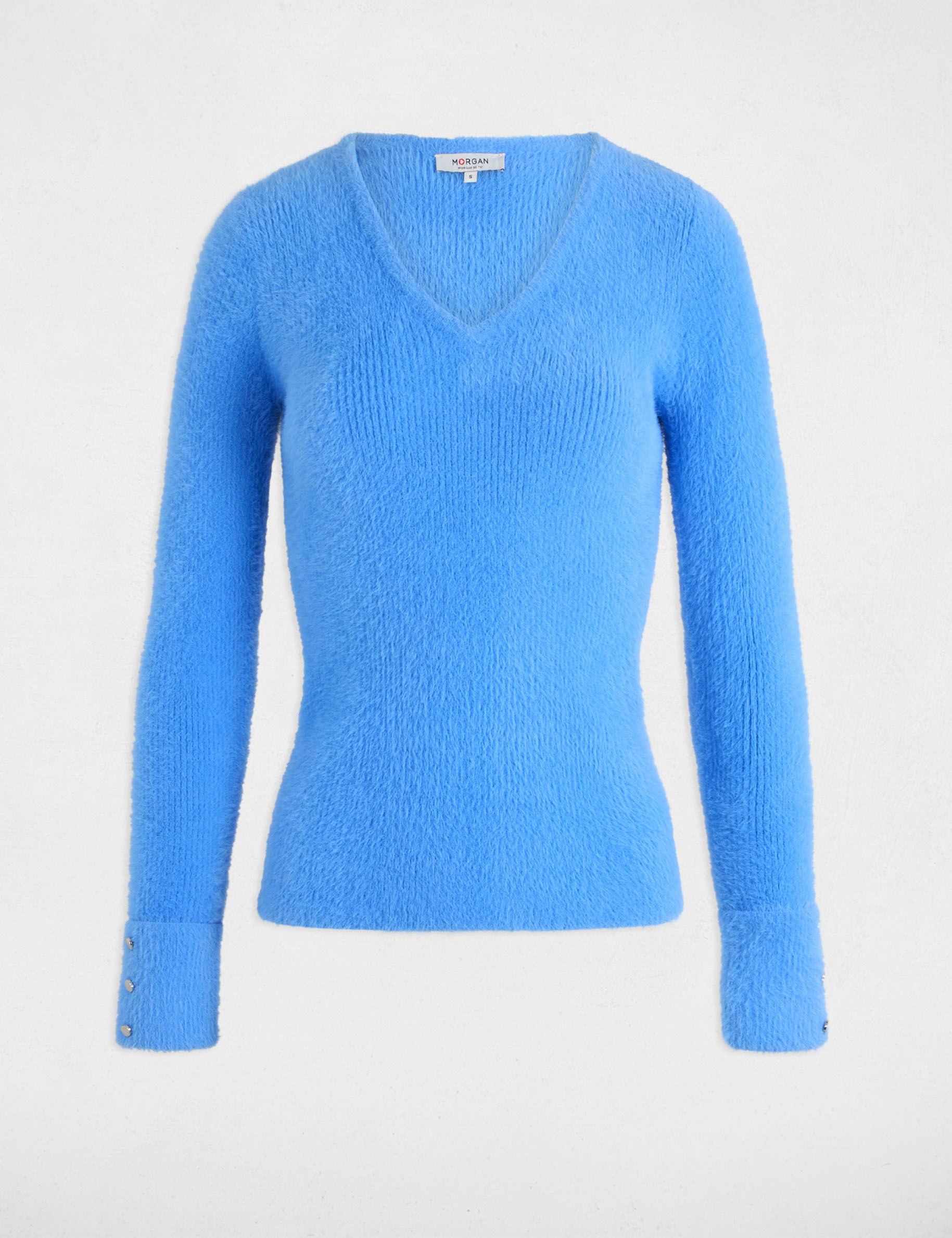 Jersey manga larga punto aterciopelado azul mujer