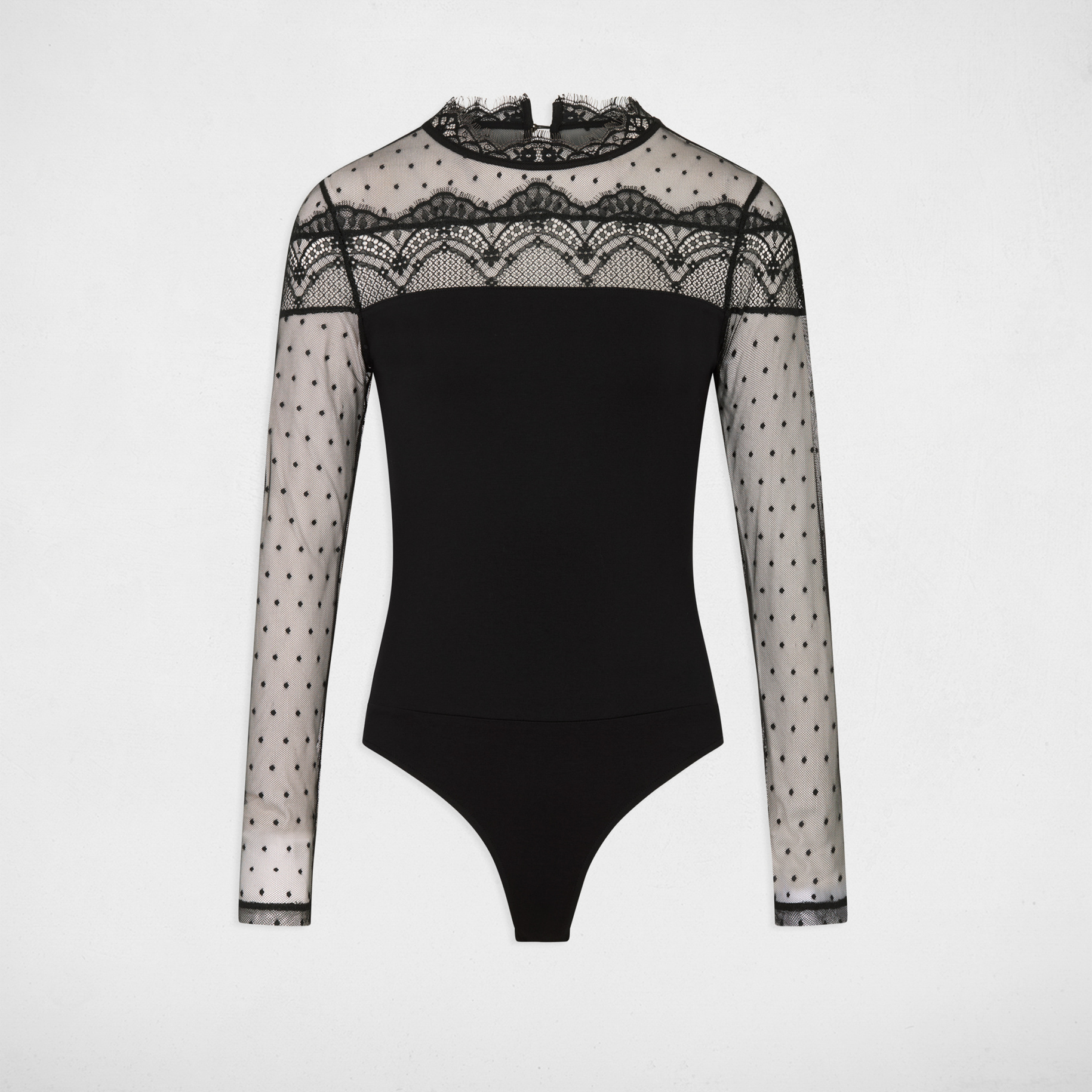 Body de encaje con mangas largas negro mujer