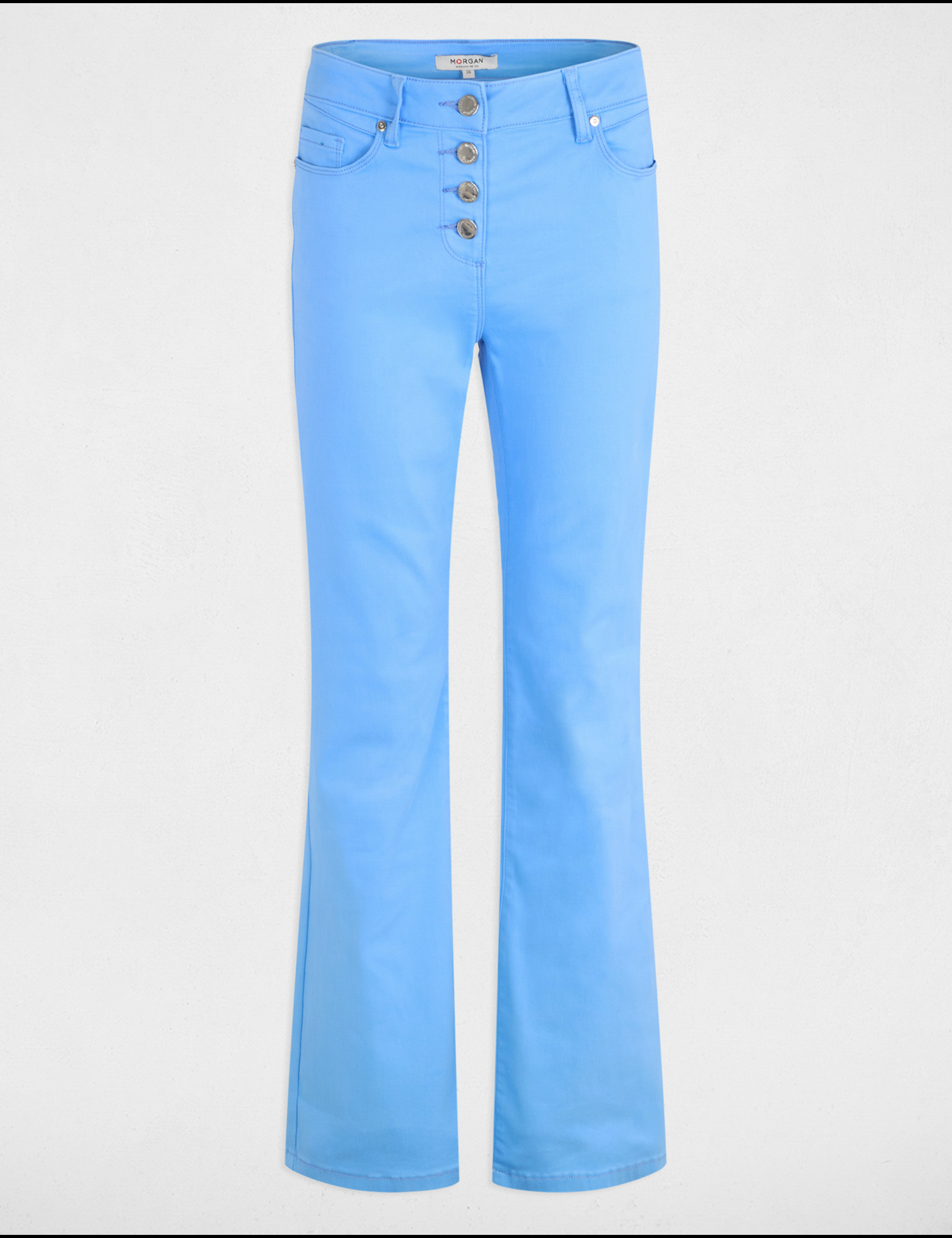 Pantalón boot-cut abotonado azul mujer