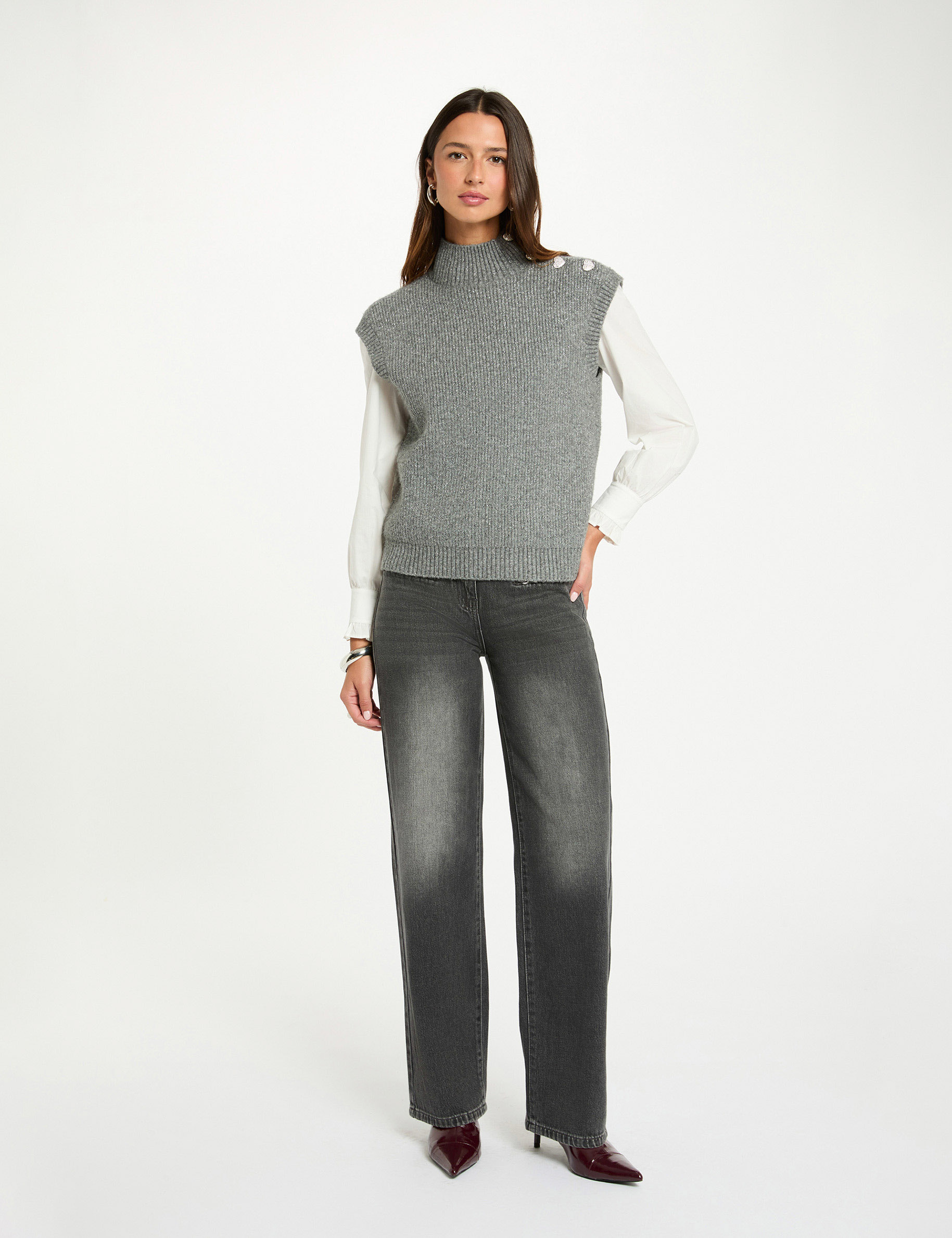 Jersey sin mangas gris oscuro mujer