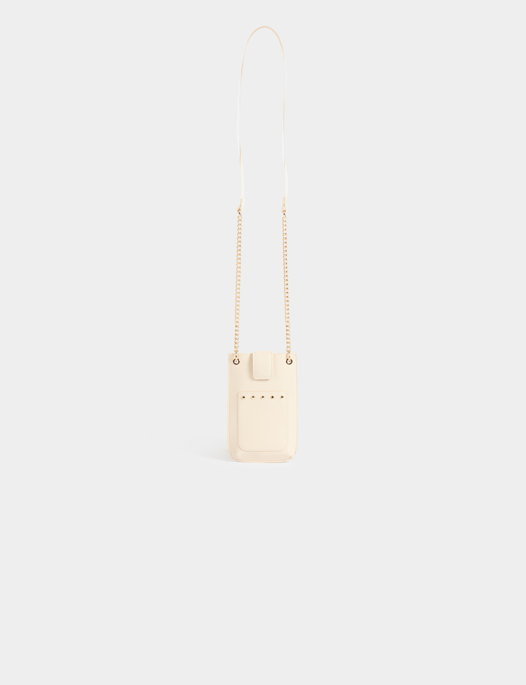 Bolso para teléfono tachuelas marfil mujer