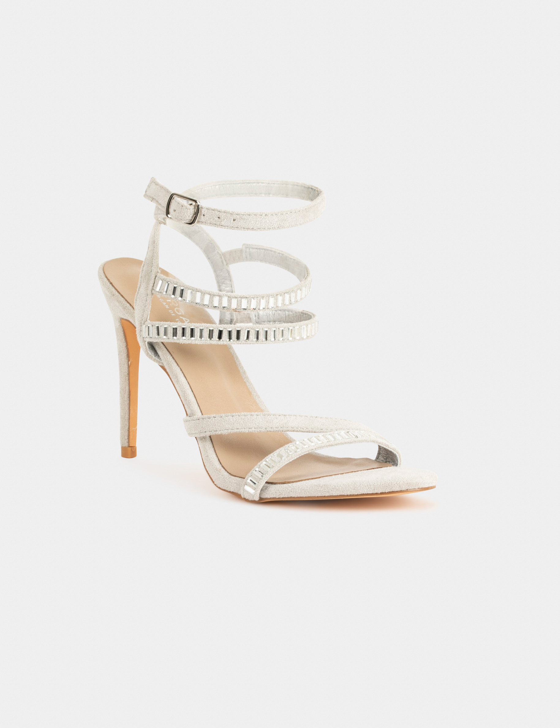 Sandalias de tacón de aguja con strass beis mujer Sandalias de tacón de aguja con strass beis mujer