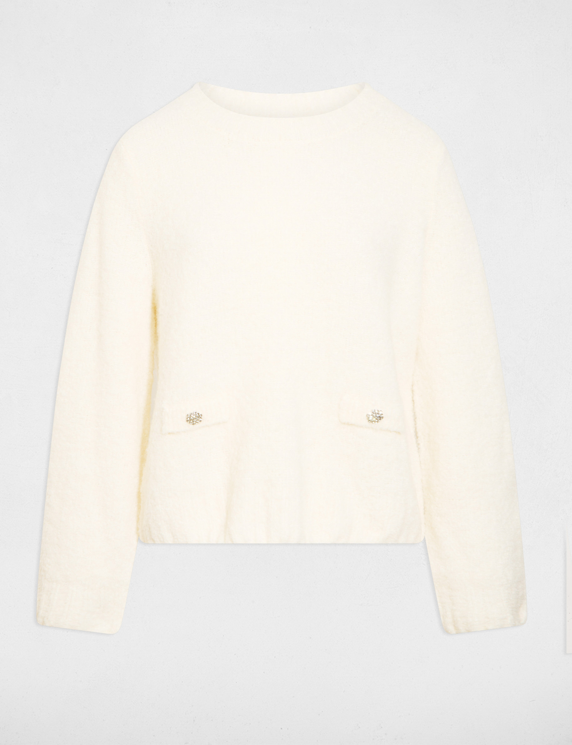 Jersey grueso con cuello redondo marfil mujer