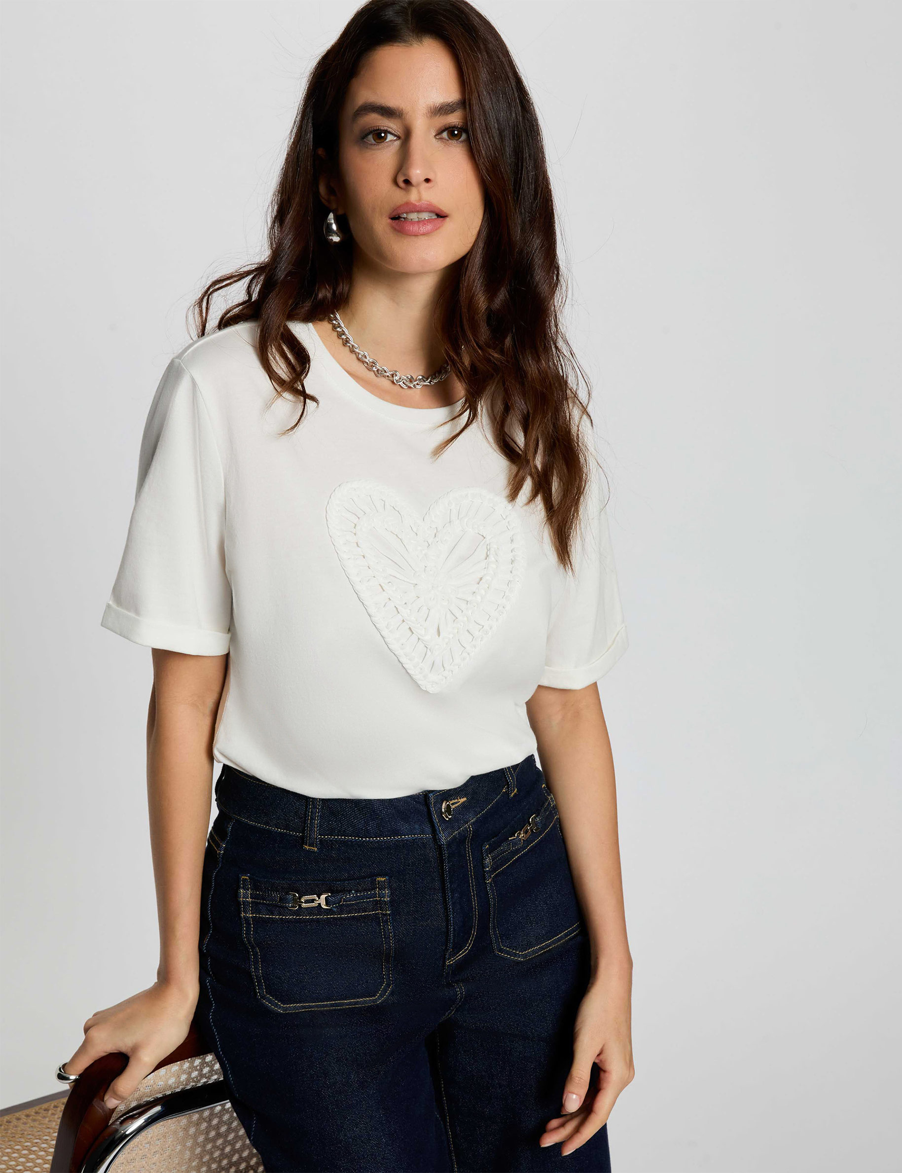 Camiseta recta de manga corta blanco mujer