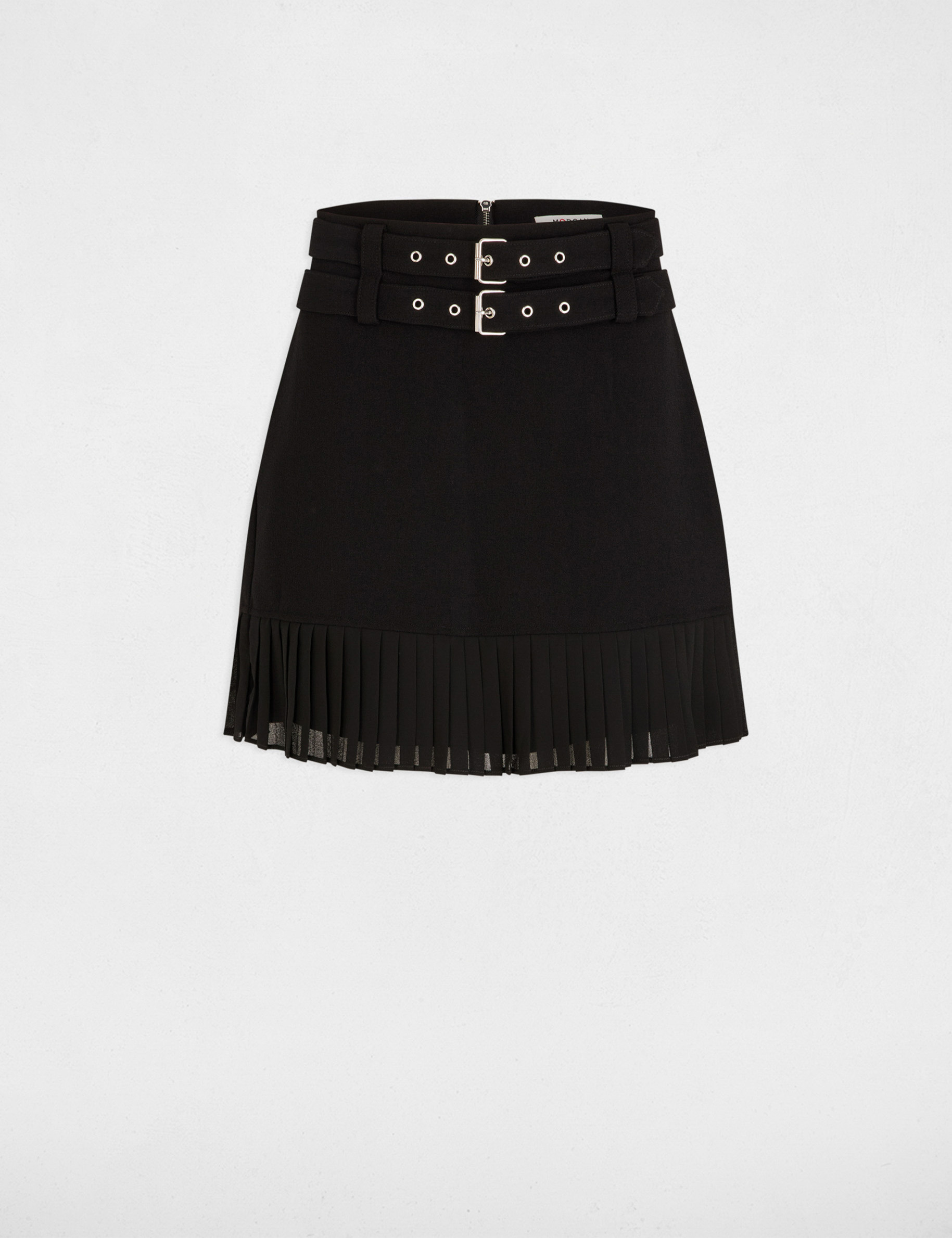 Falda corta plisada negro mujer