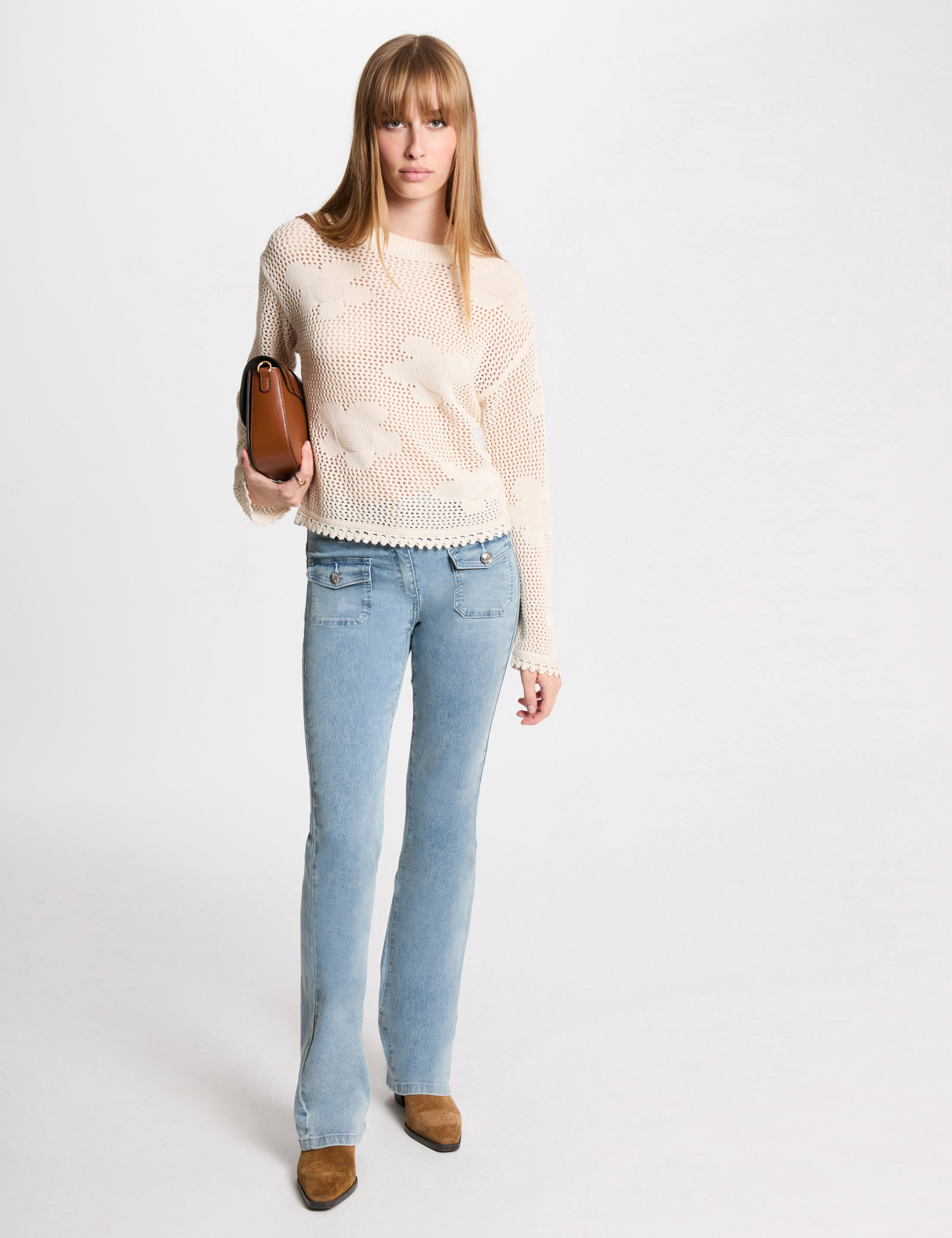 vaquero boot cut talle alto denim descolorido mujer Vaquero boot-cut talle alto denim descolorido mujer