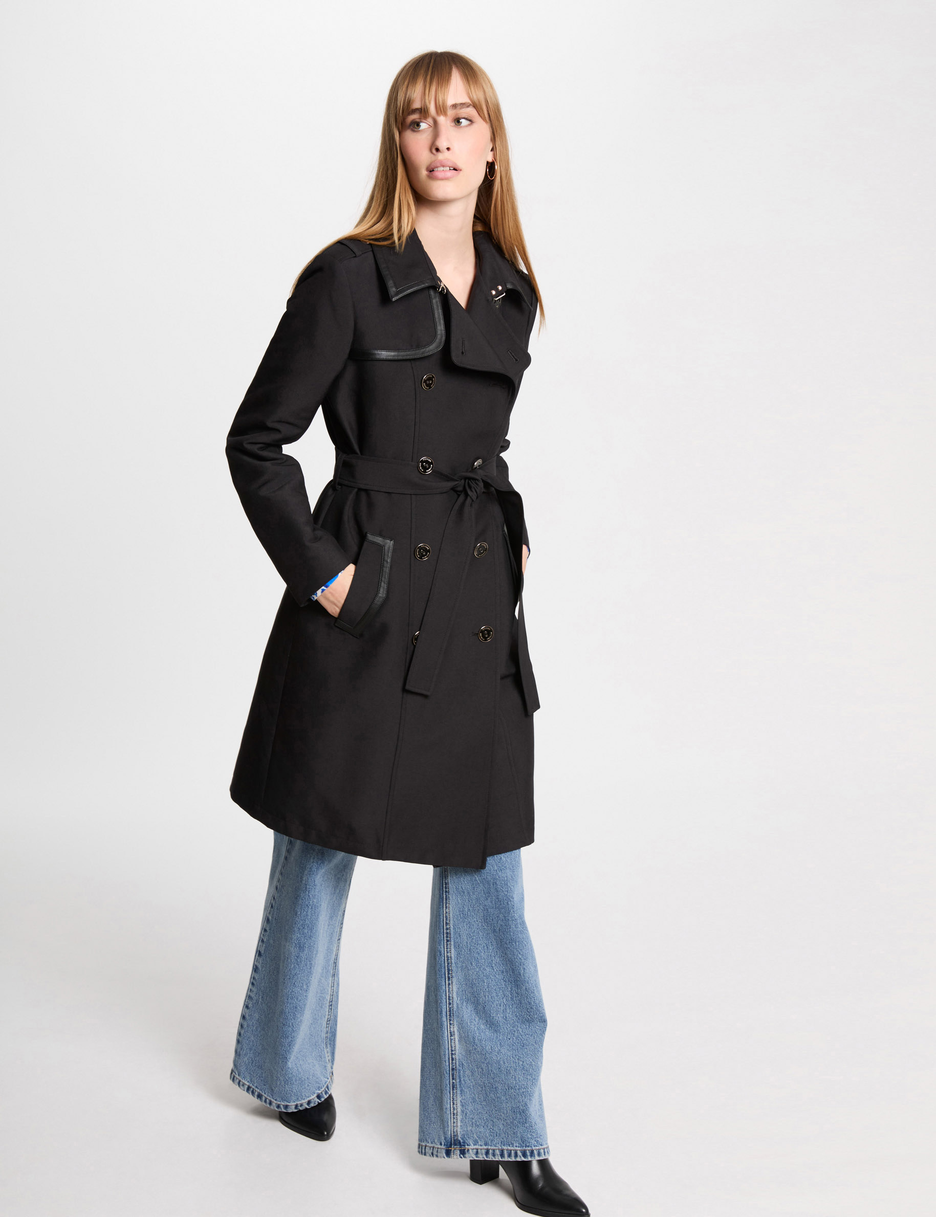 gabardina larga con cinturon negro mujer Gabardina larga con cinturón negro mujer