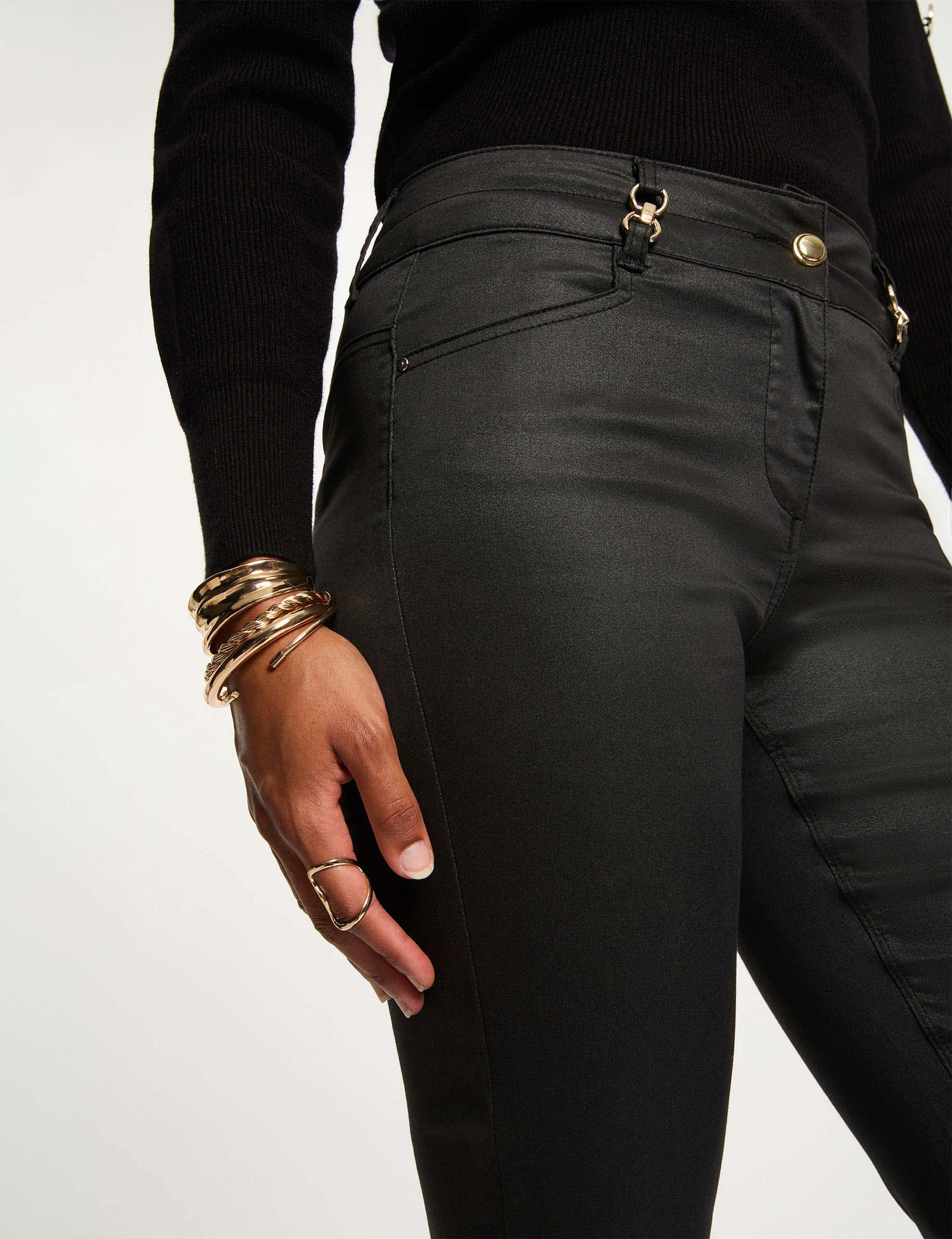 pantalon bootcut encerado negro mujer Pantalón bootcut encerado negro mujer