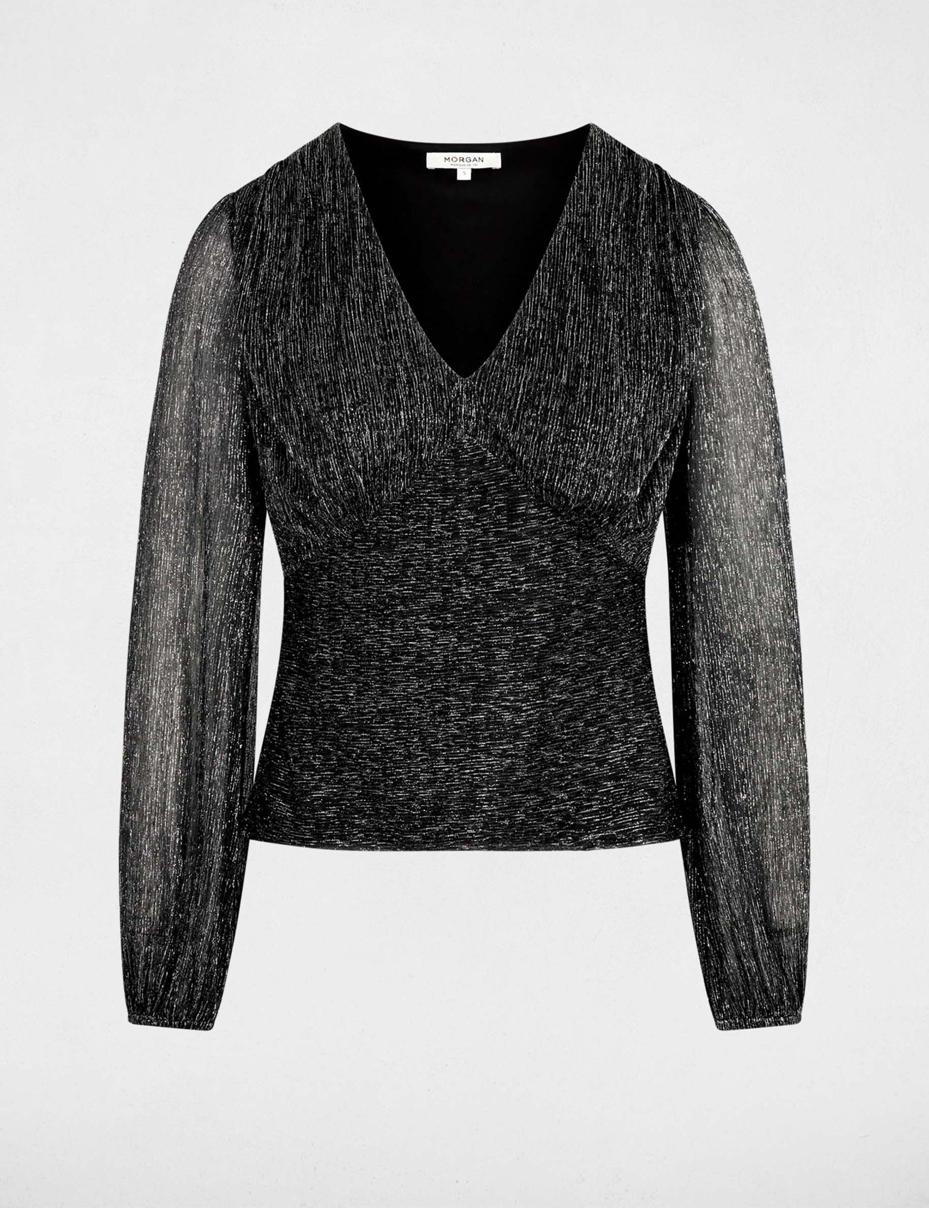 Camiseta de manga larga con cuello en V couleur argent mujer