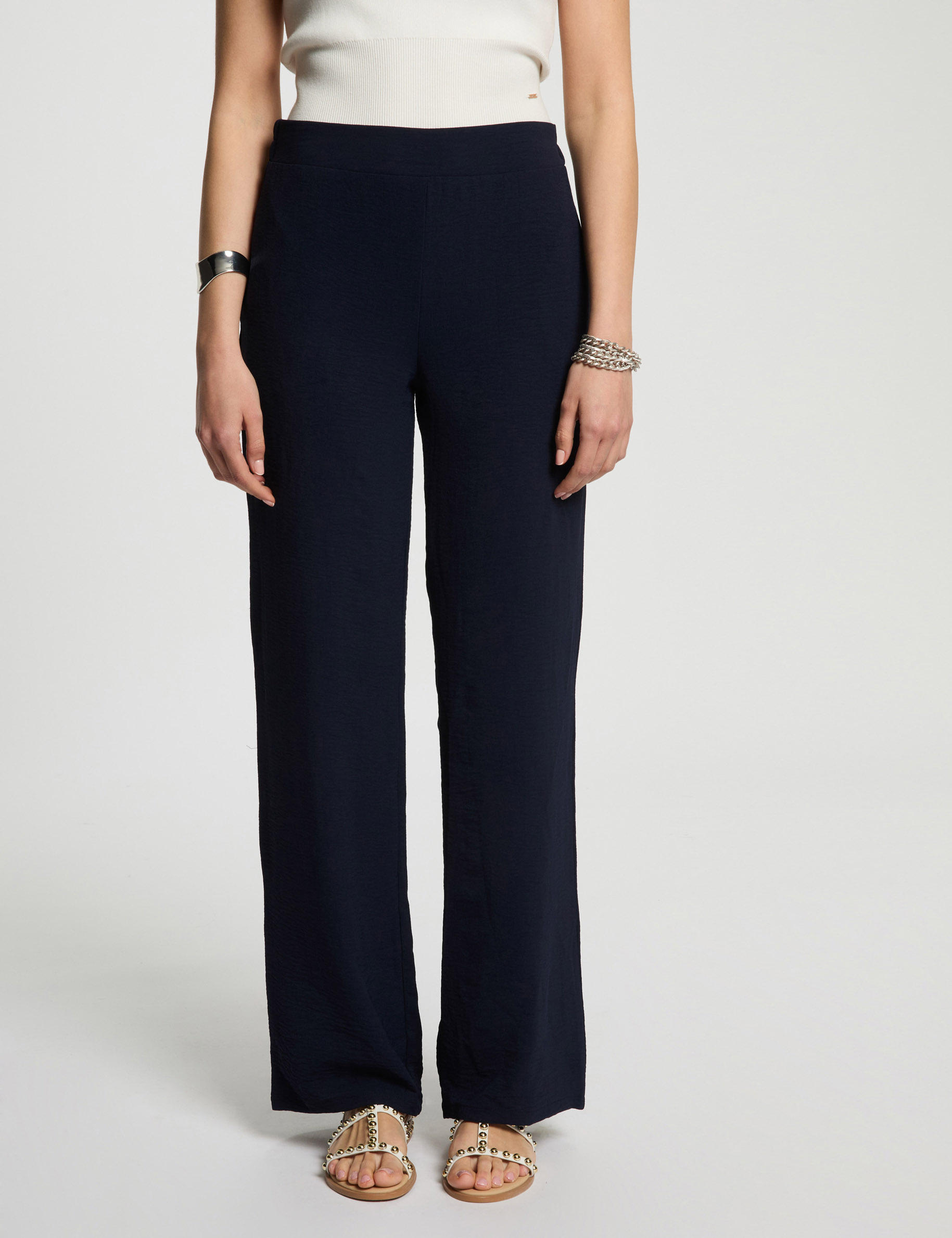 pantalon pernera ancha holgado azul marino mujer Pantalón pernera ancha holgado azul marino mujer