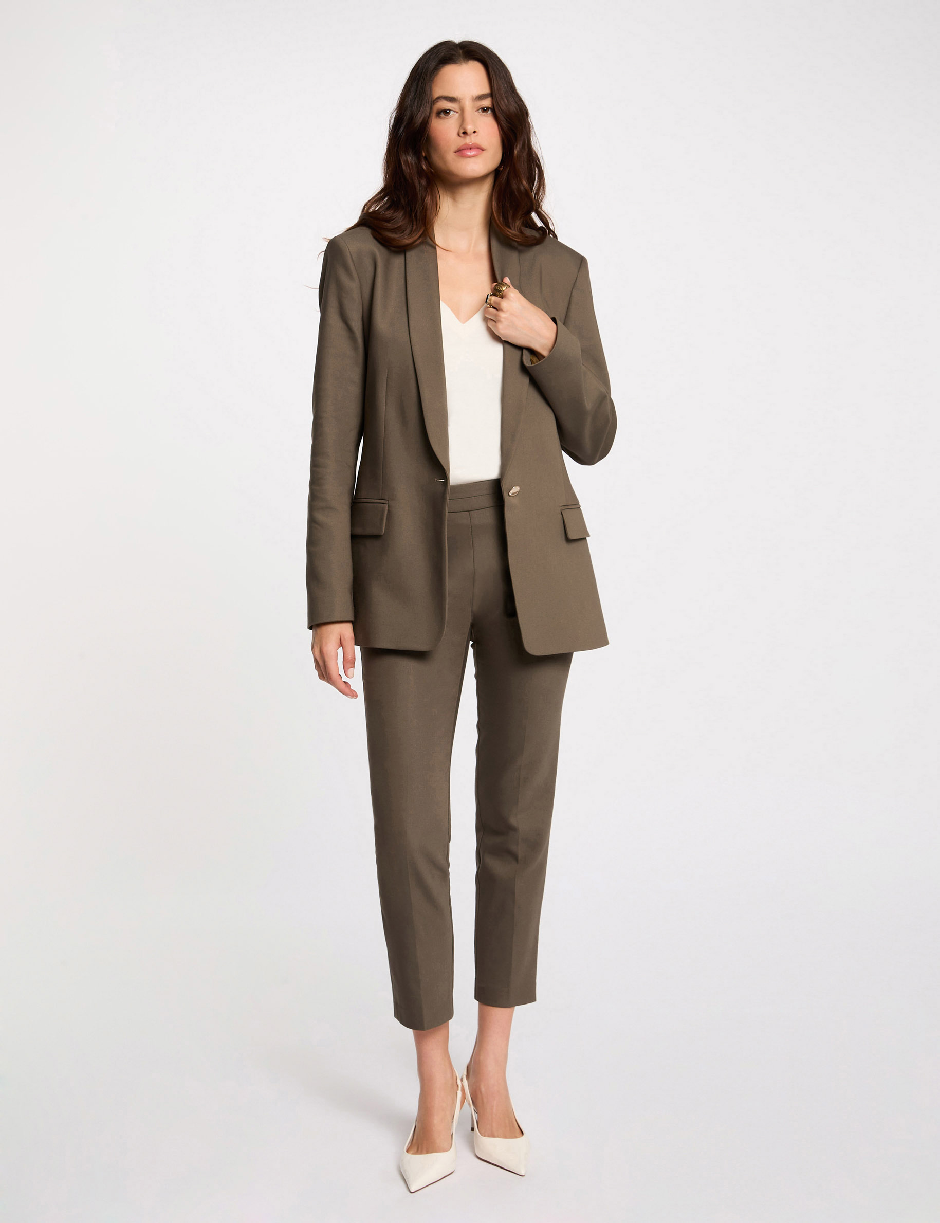 pantalon cigarette estilo corto verde caqui mujer Pantalón cigarette estilo corto verde caqui mujer