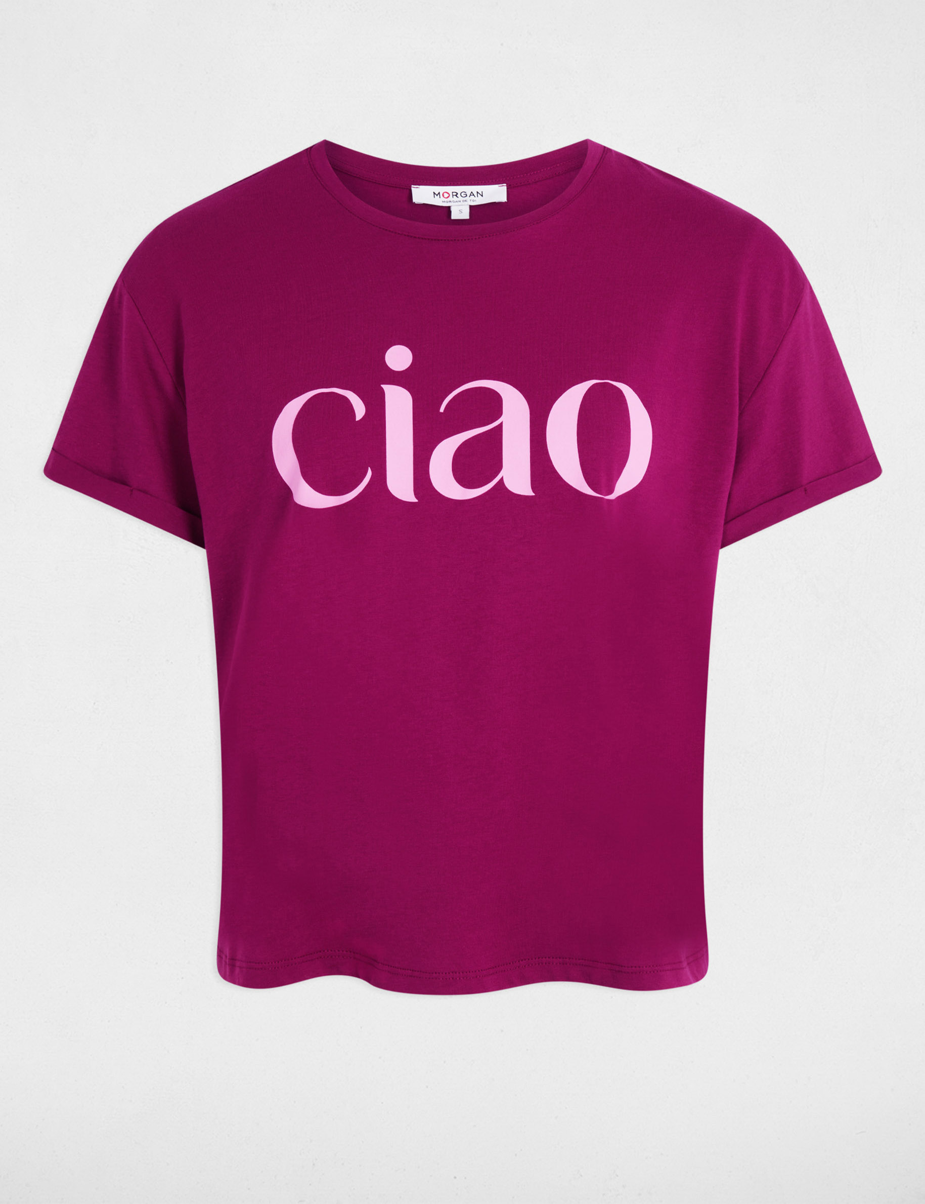 Camiseta de cuello redondo ciruela mujer