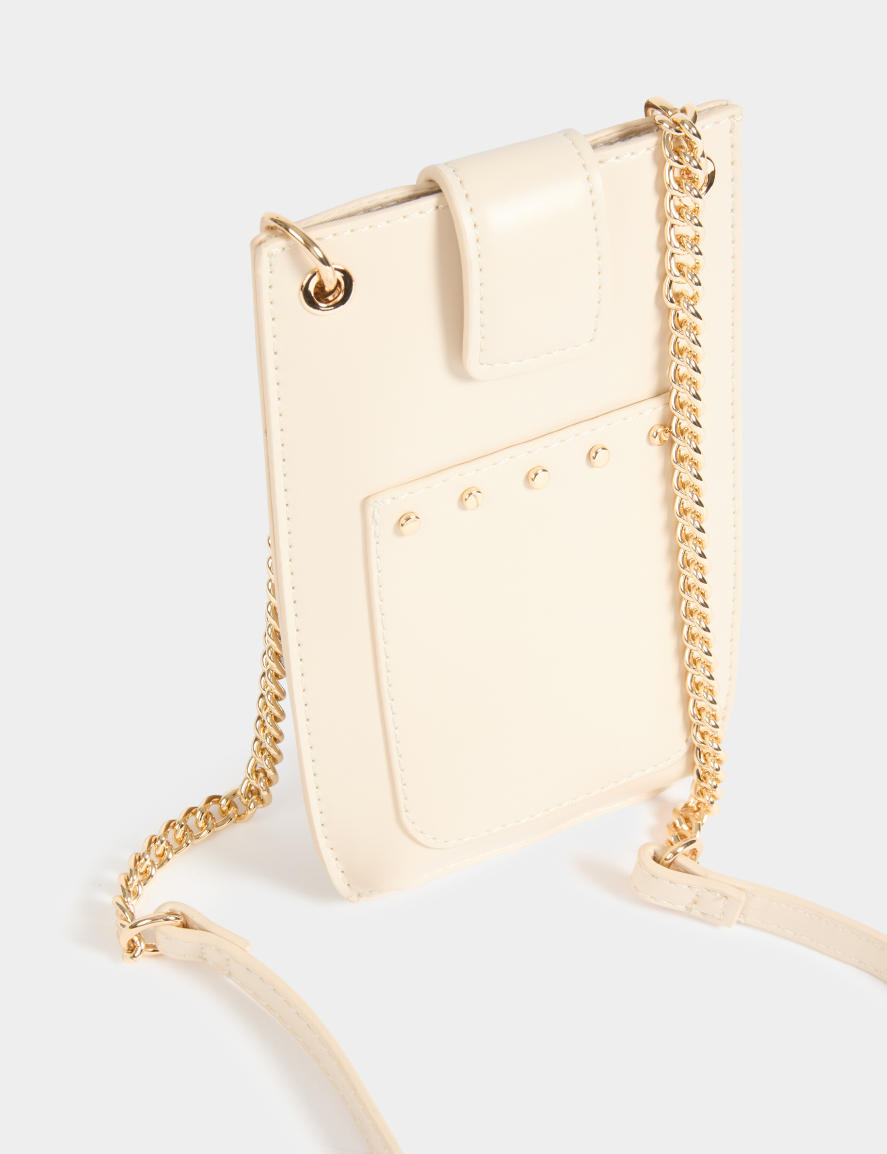 Bolso para teléfono tachuelas marfil mujer