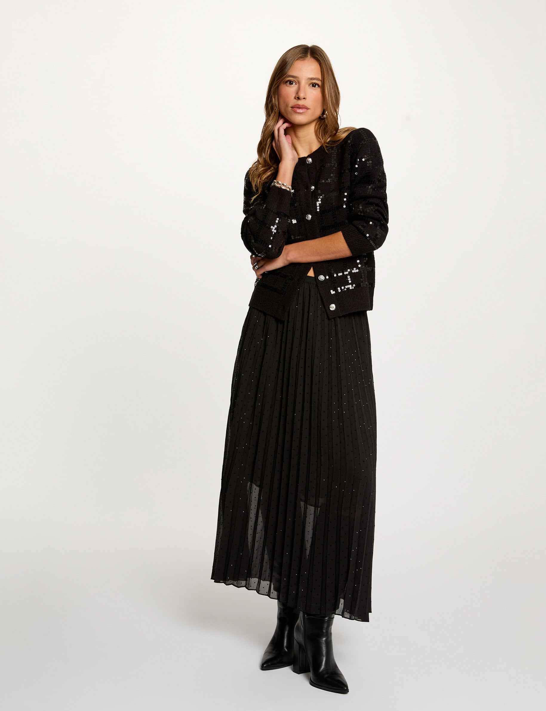 Falda larga con strass negro mujer