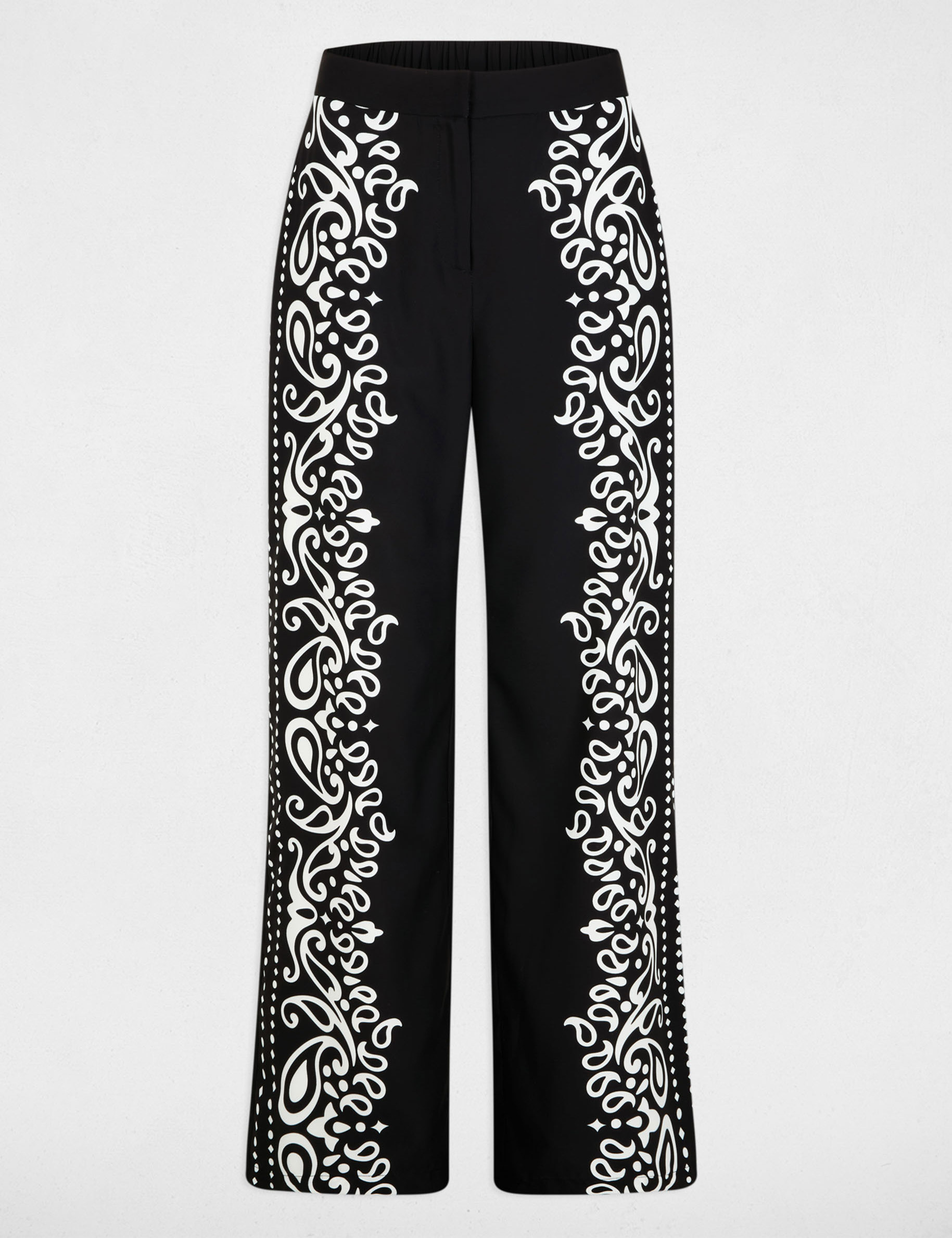 Pantal&oacute;n fluido estampado negro mujer