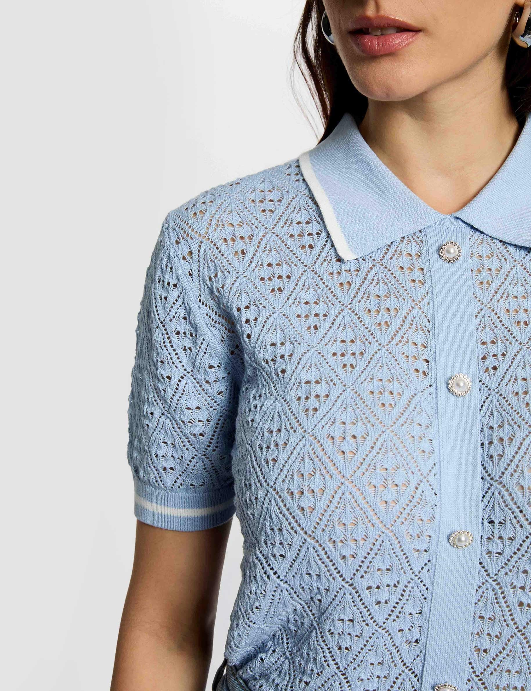 Chaleco ajustado con solapa azul cielo mujer