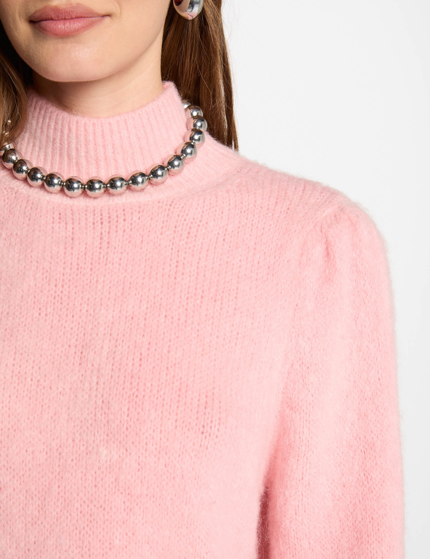 Jersey con cuello alto rosa mujer