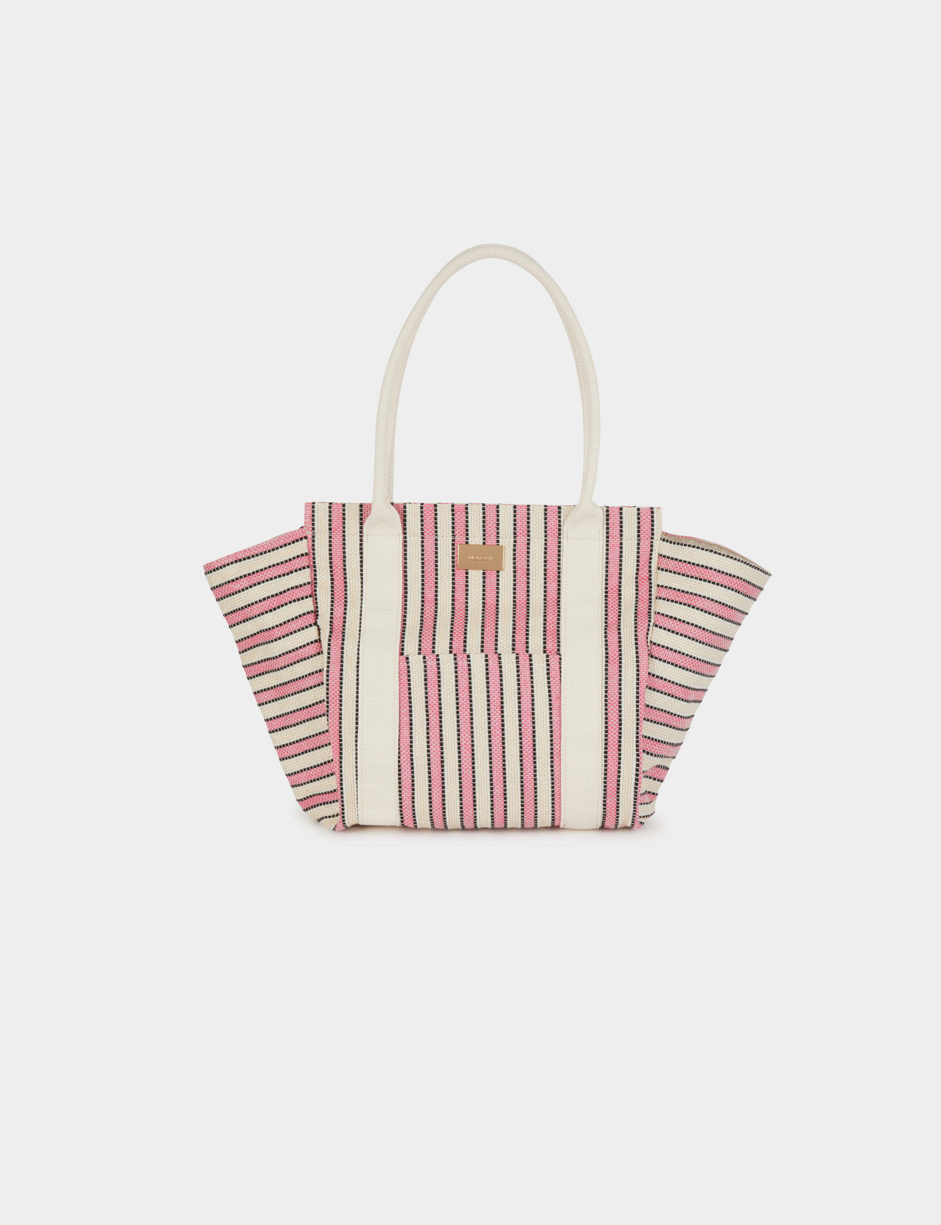 Bolso tote de rayas marfil mujer