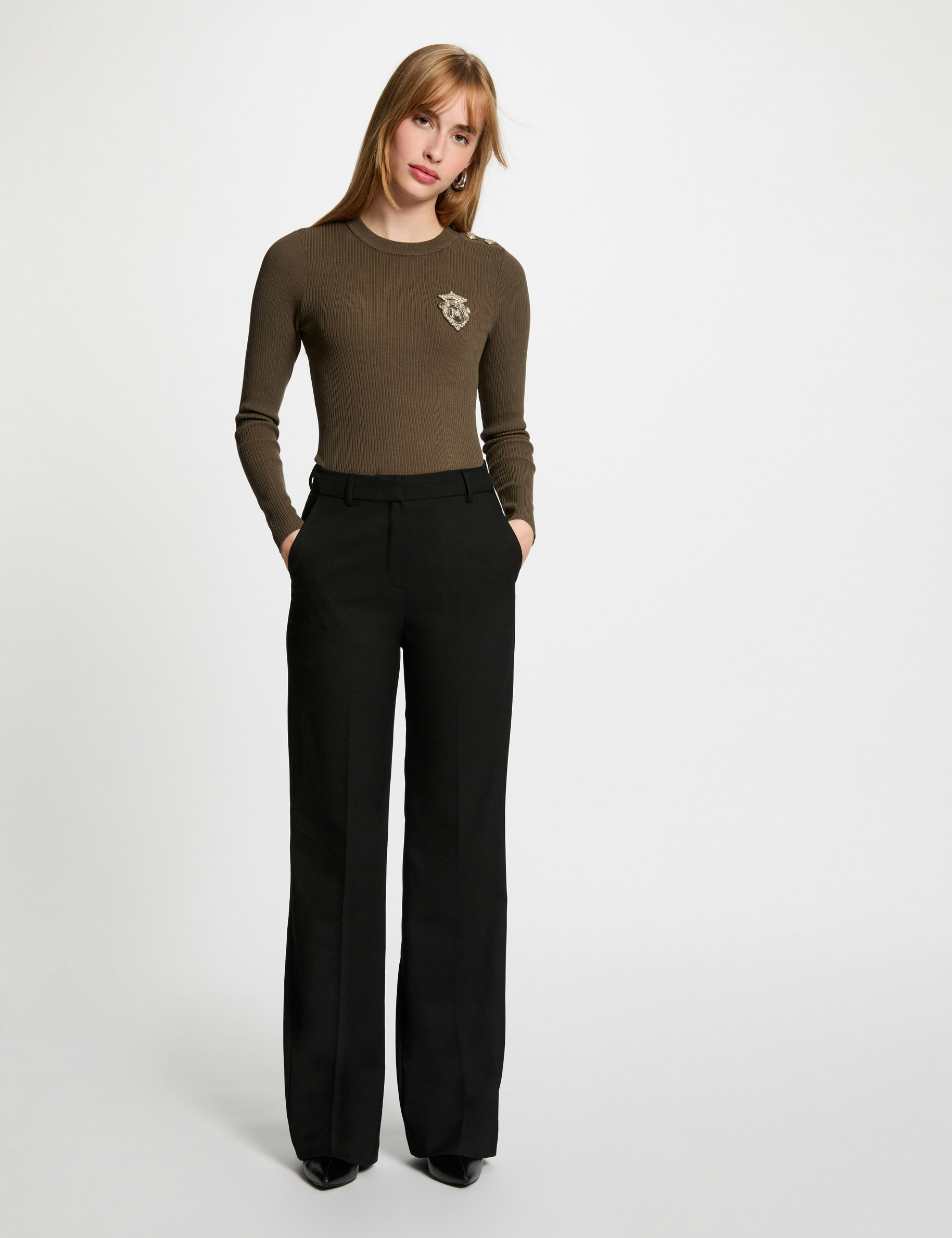 jersey cuello redondo verde caqui mujer Jersey cuello redondo verde caqui mujer