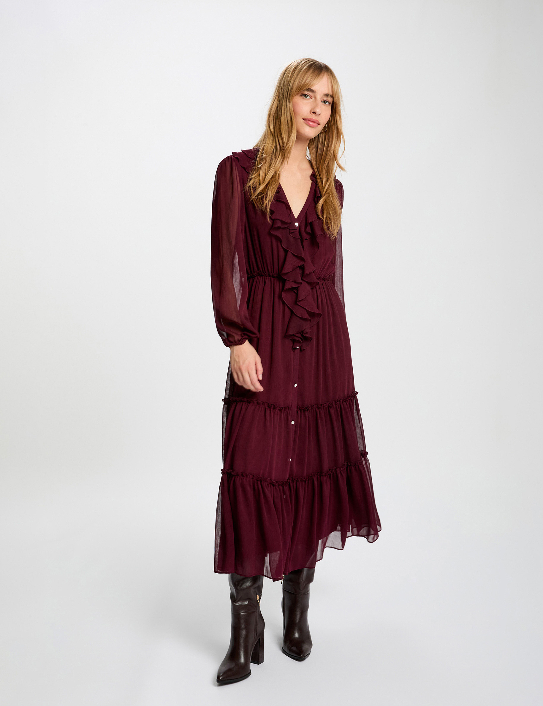 Vestido largo fluido ciruela mujer