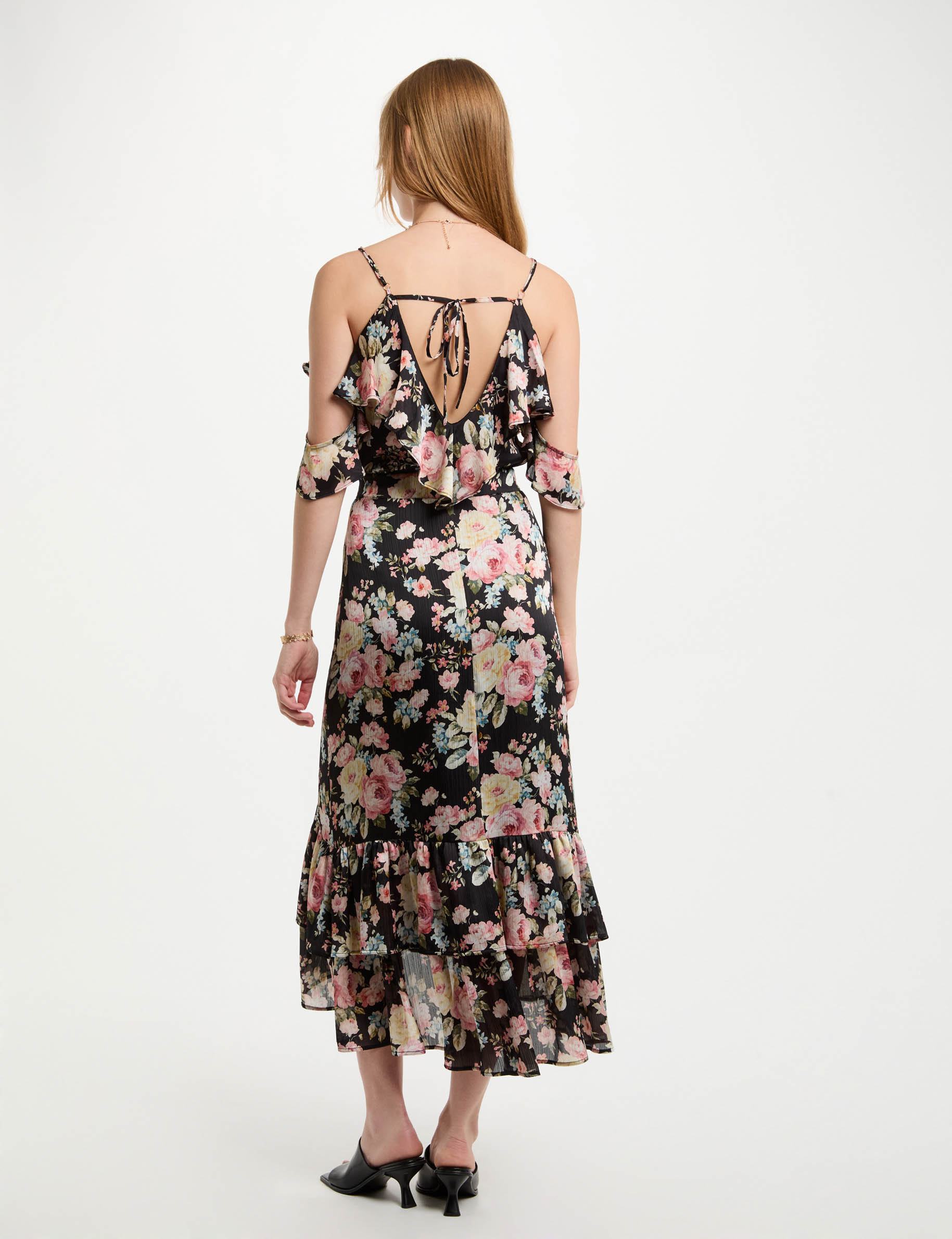 falda midi estampada volantes multicolor mujer Falda midi estampada volantes multicolor mujer
