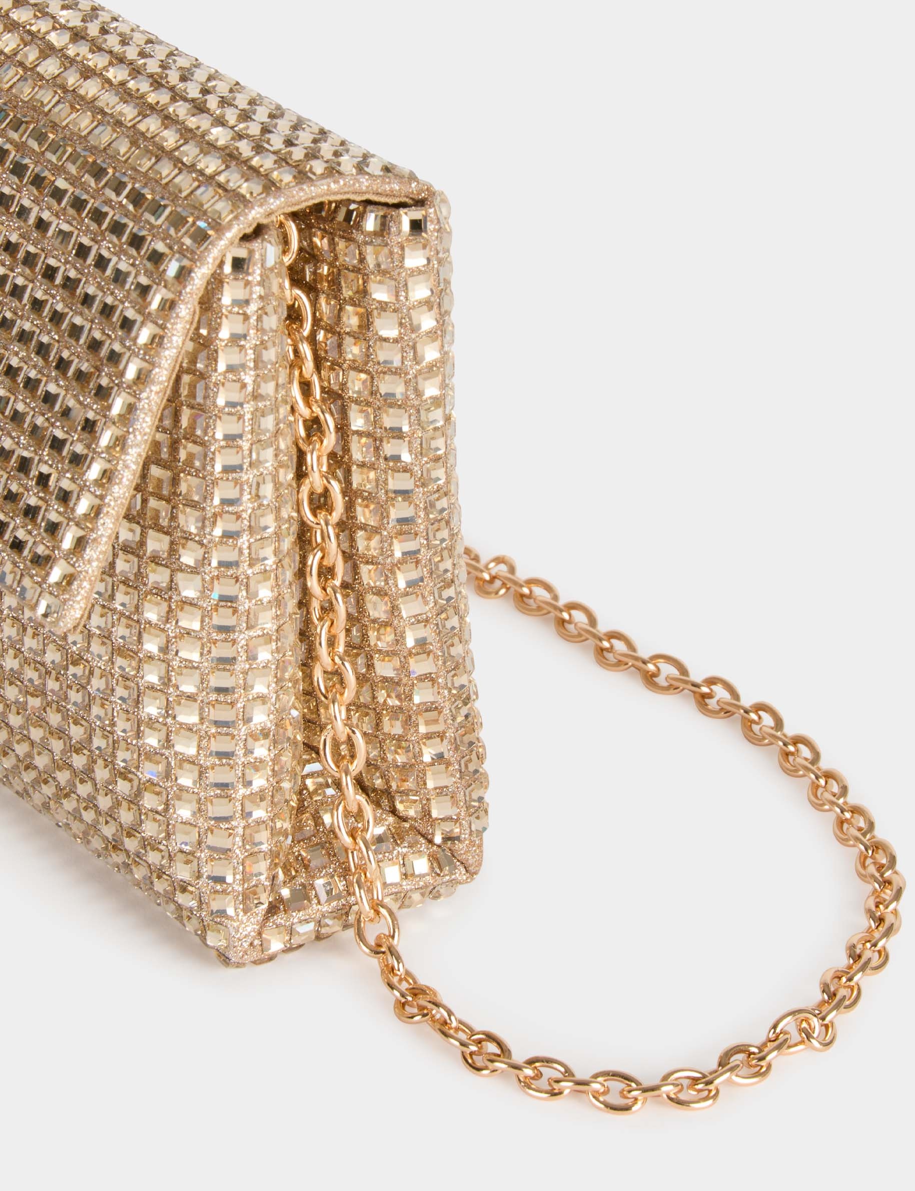 Bolso de mano con strass amarillo oro mujer