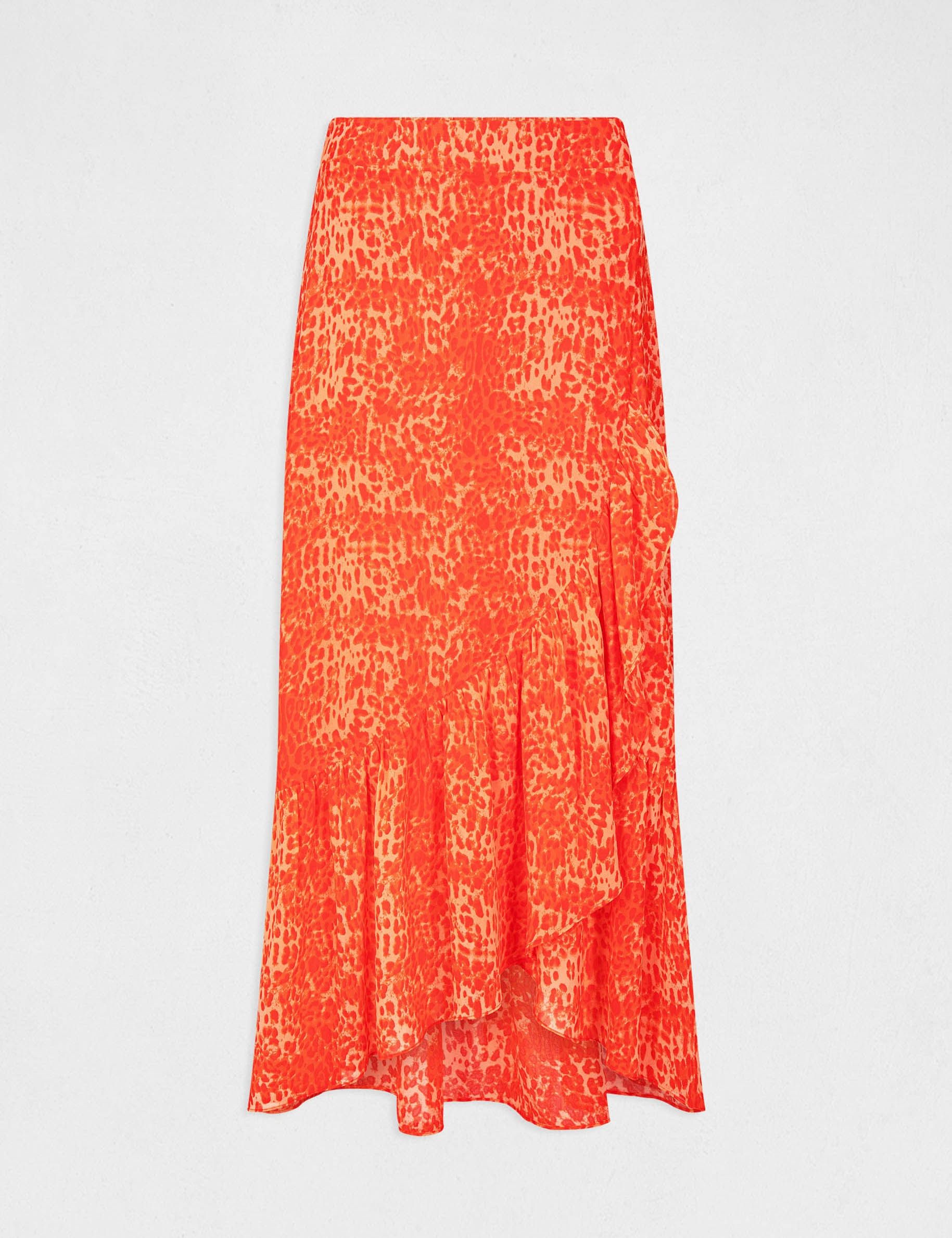 Falda larga cruzada estampado leopardo naranja mujer Falda larga cruzada estampado leopardo naranja mujer