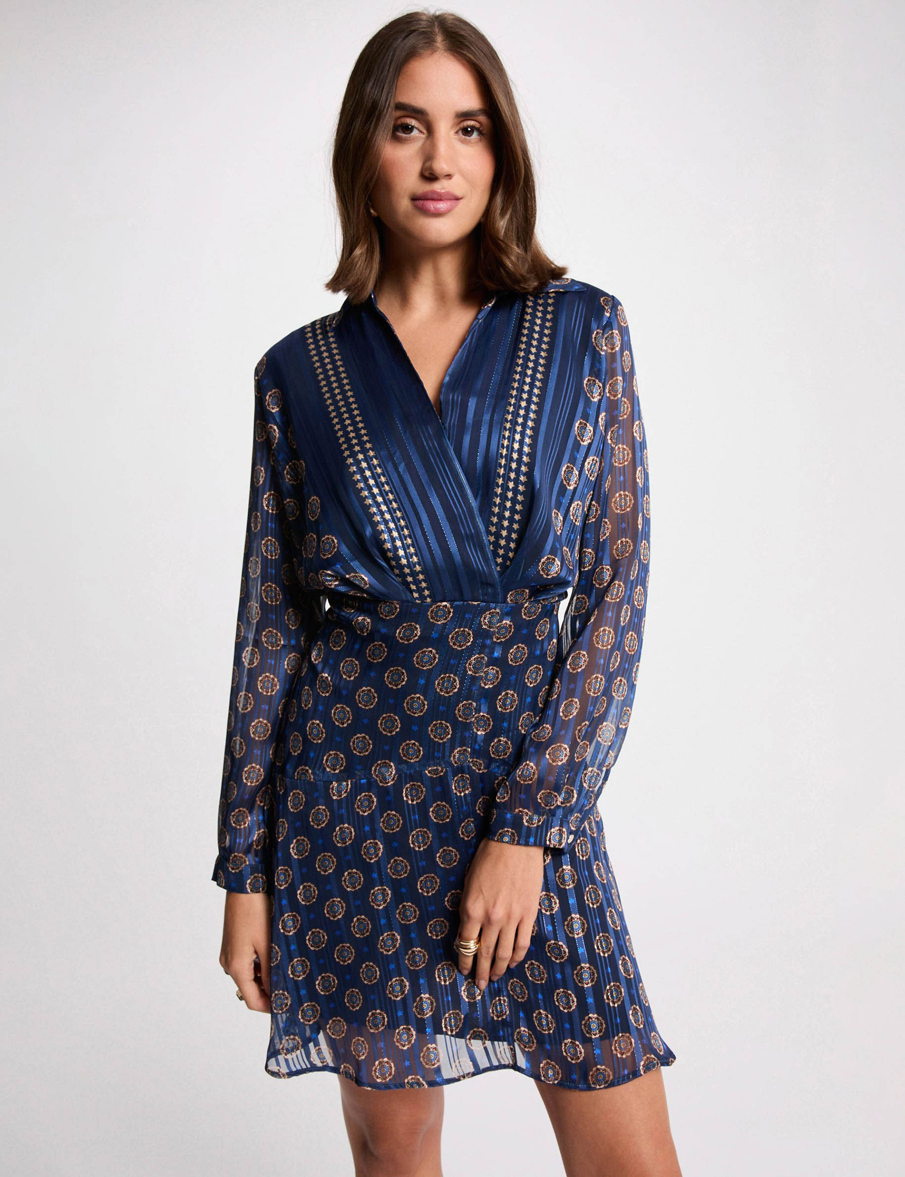 Vestido fluido con cuello en V multicolor mujer