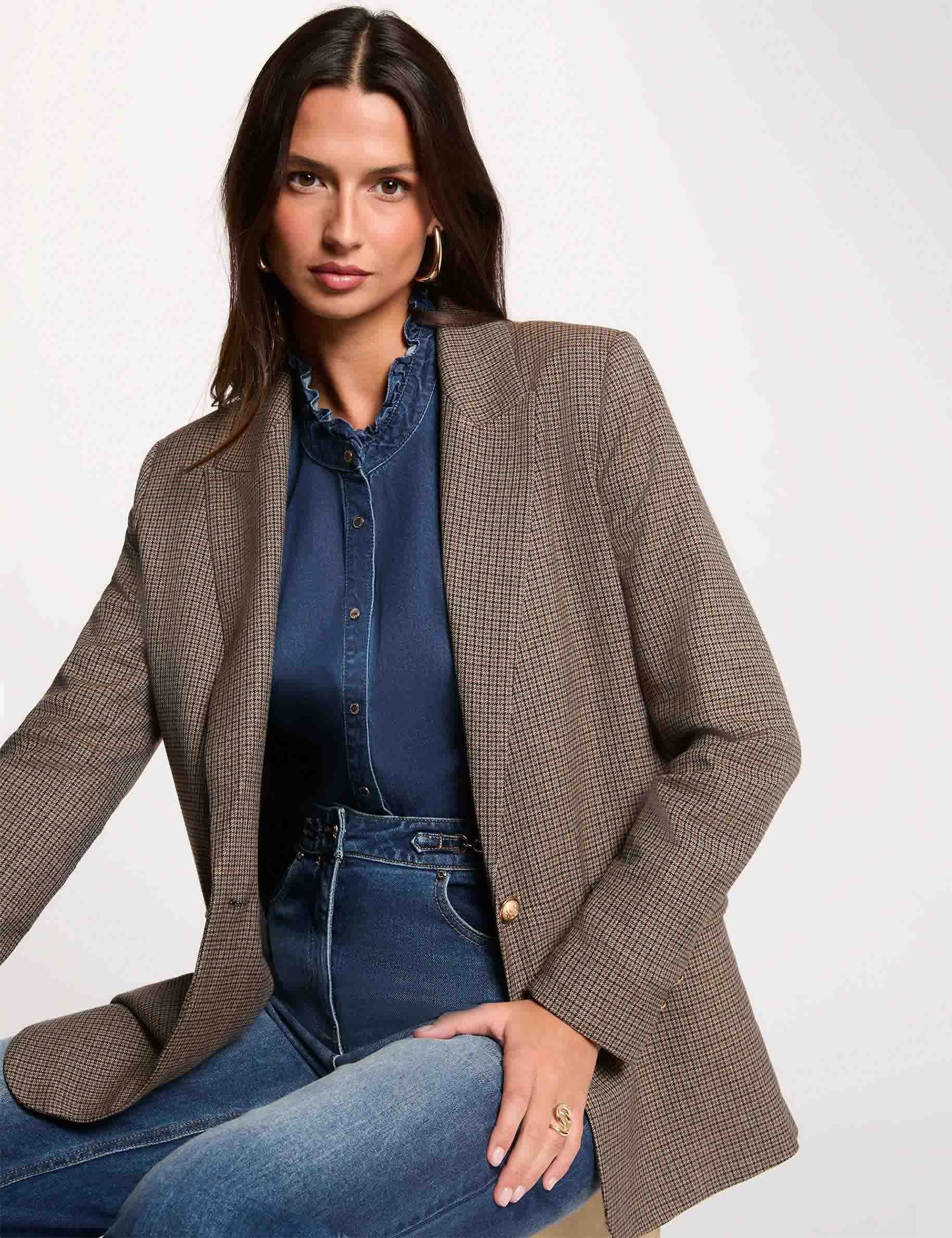 Chaqueta recta con cuello de sastre multicolor mujer