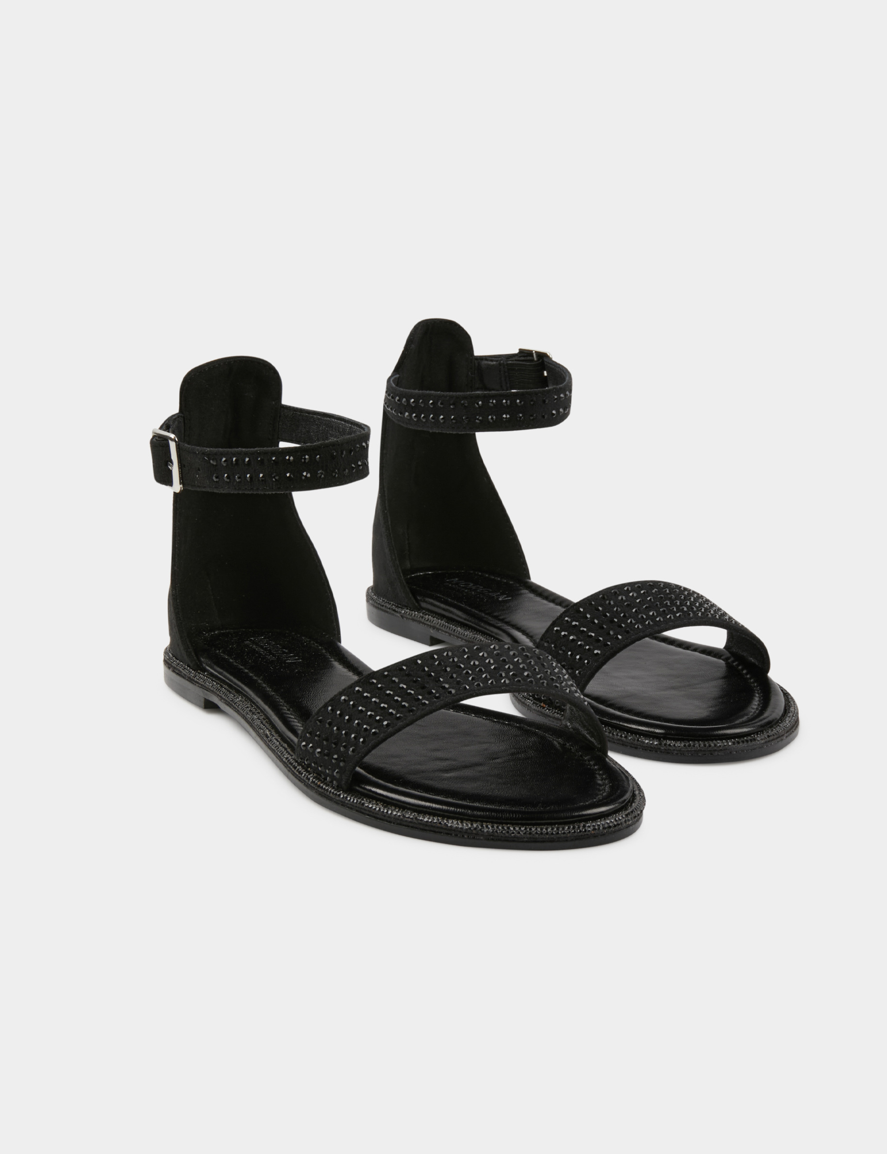 sandalias planas con detalles strass negro mujer Sandalias planas con detalles strass negro mujer