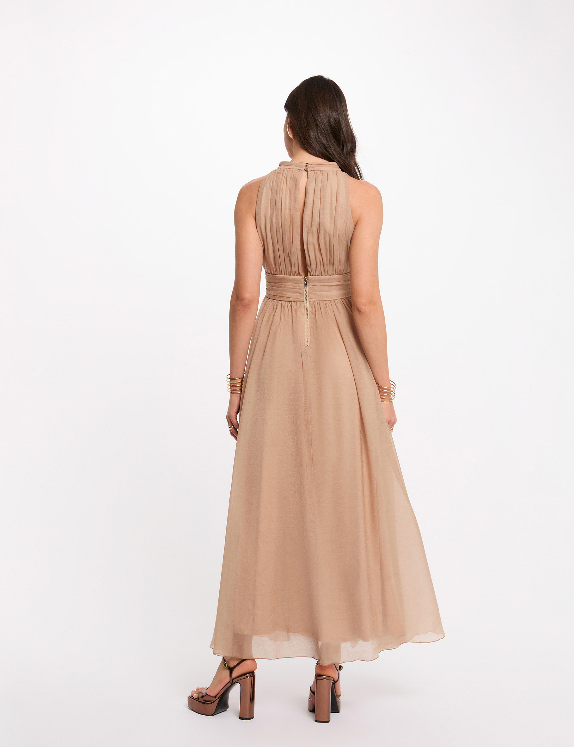 Vestido largo con cuello alto topo mujer