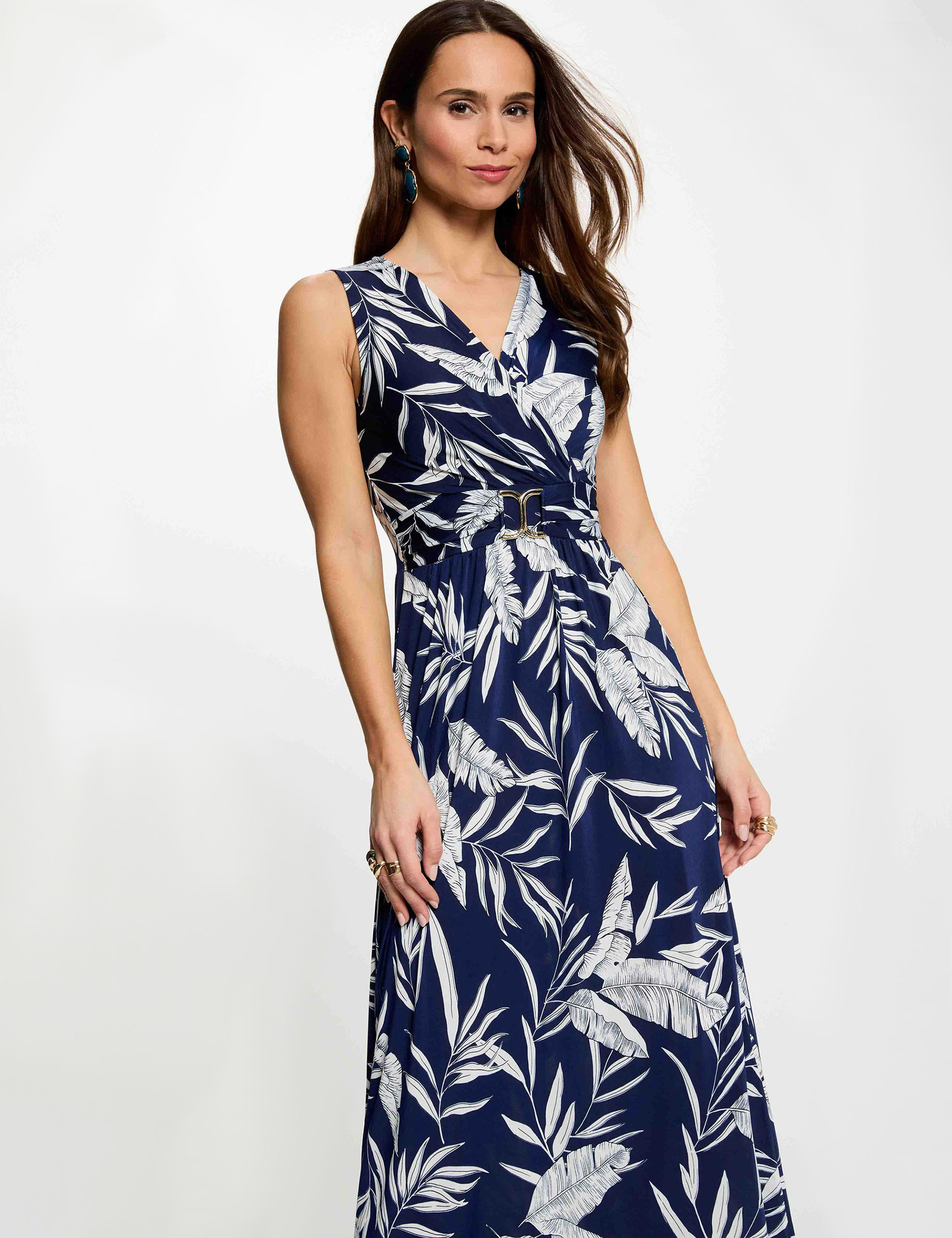 Vestido largo escotado multicolor mujer