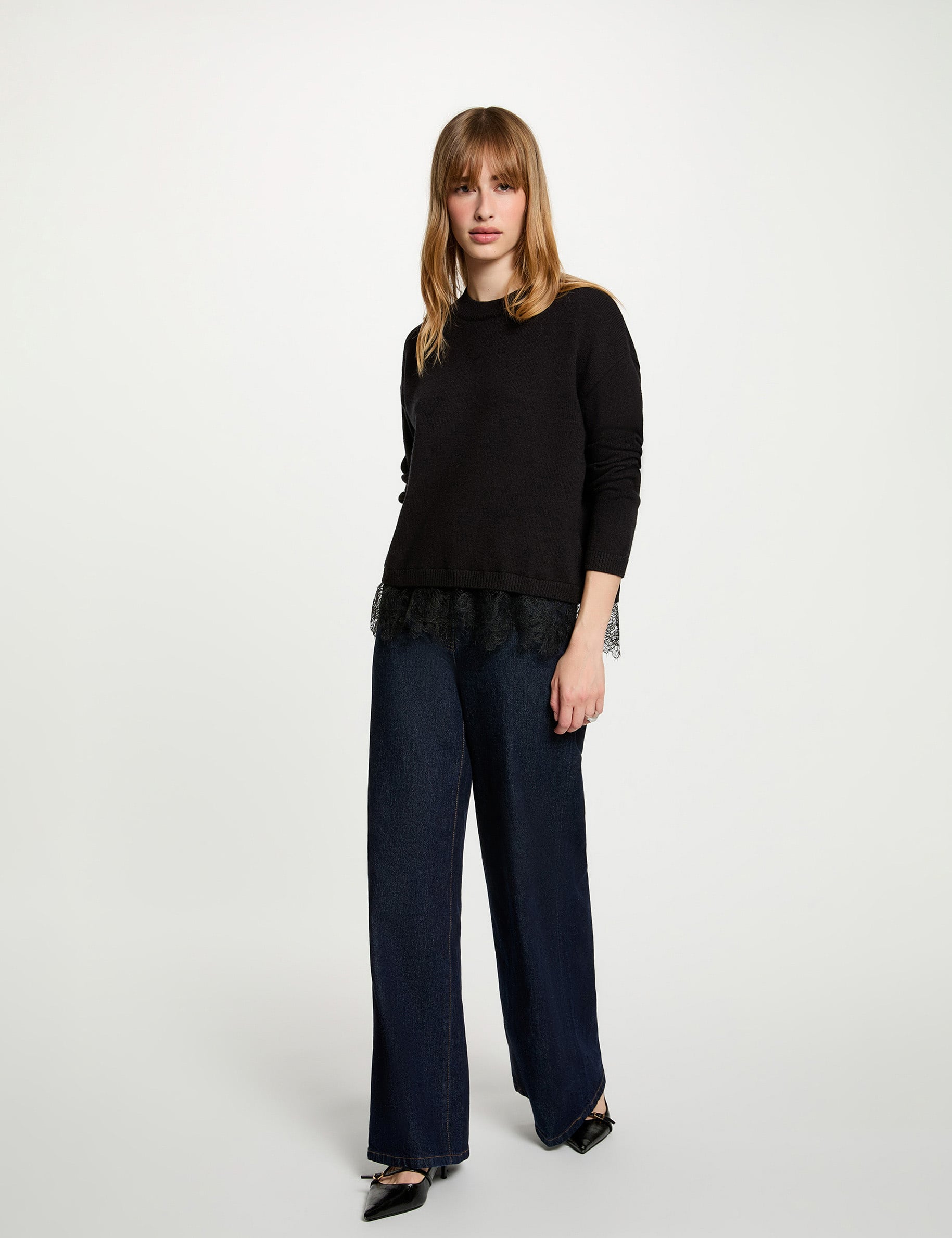Jersey cuello redondo negro mujer