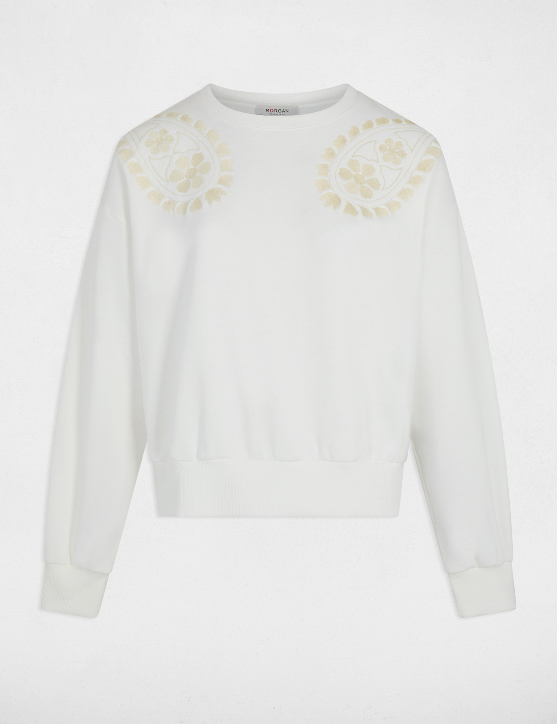Jersey de punto bordado blanco mujer