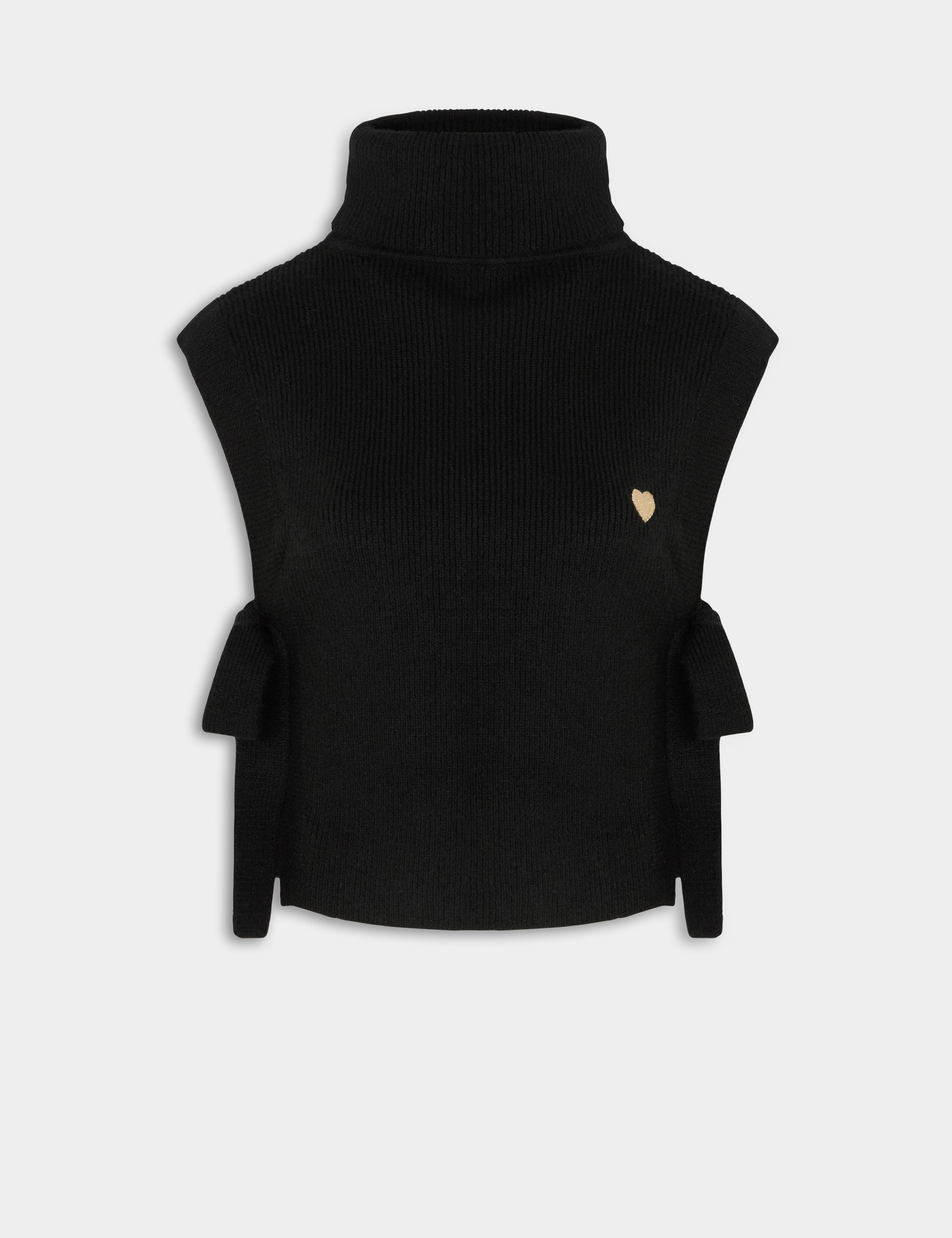 Poncho con cuello bordado negro mujer