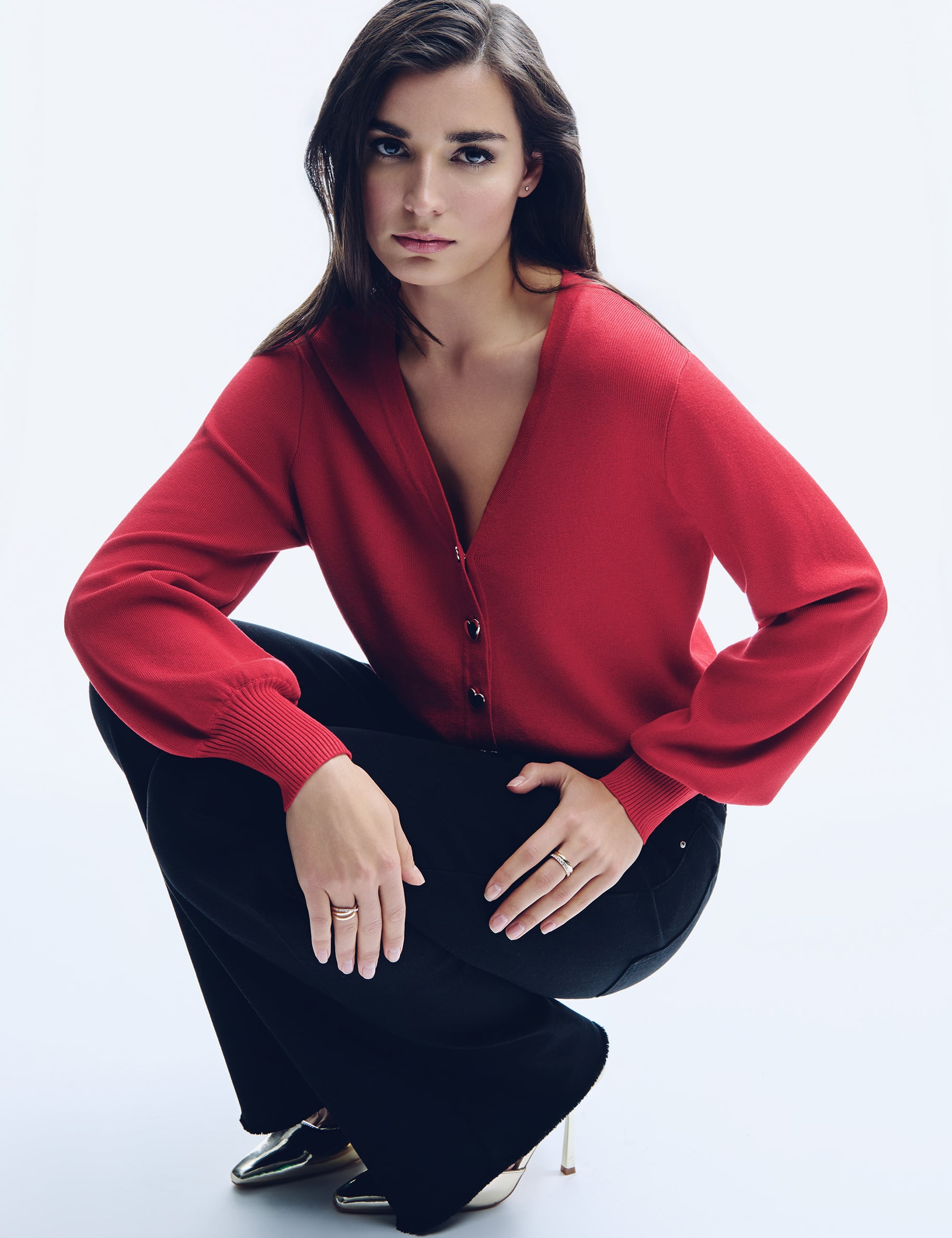 Chaleco ajustado cuello en v rojo mujer