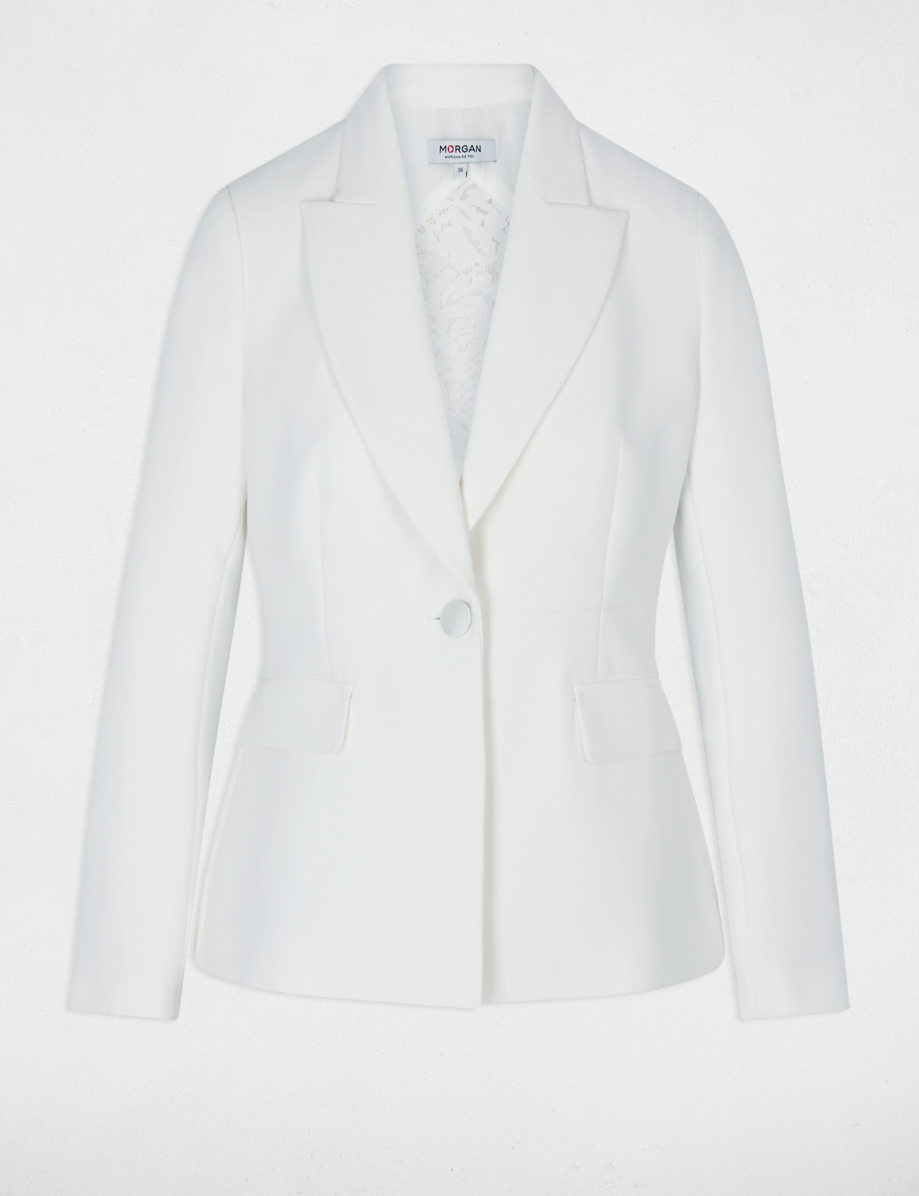 Chaqueta entallada de encaje blanco mujer