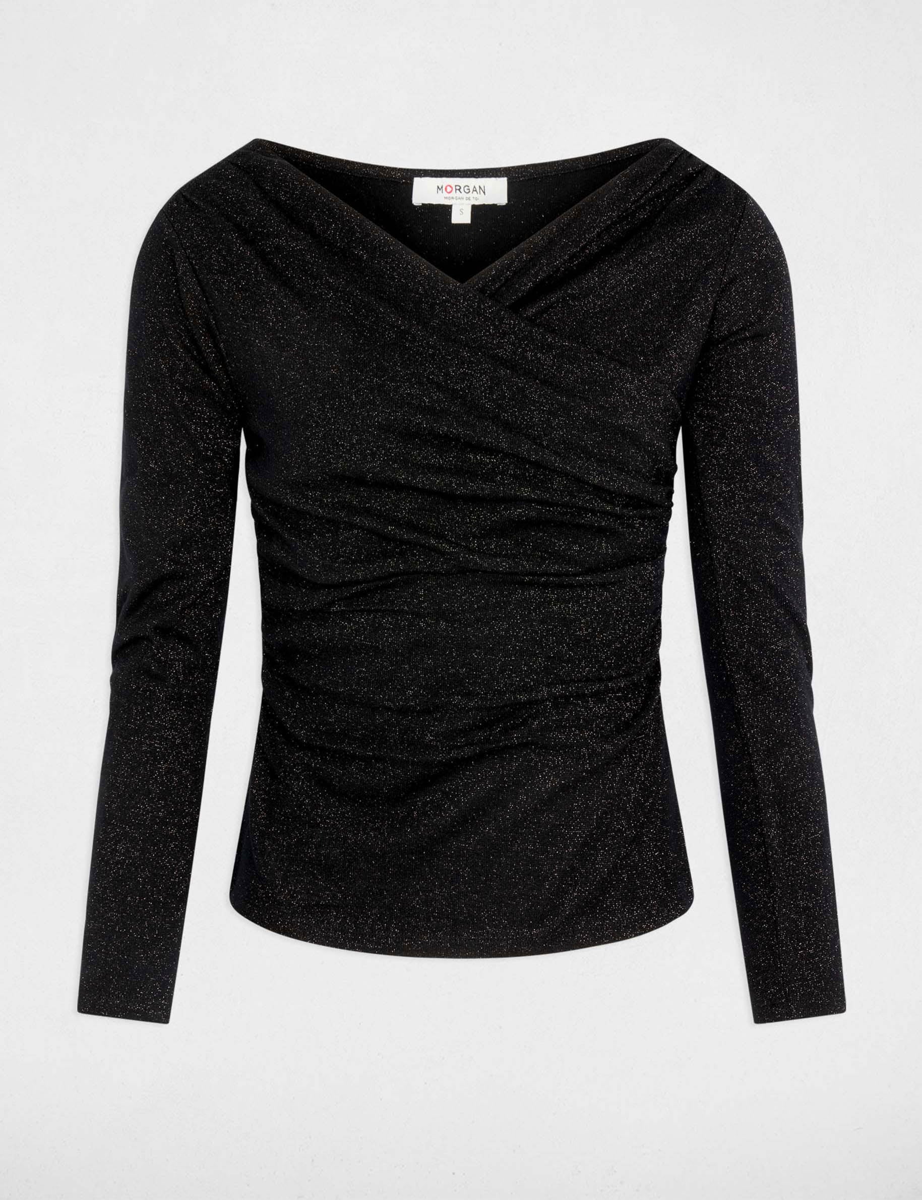 Tejido escote mangas largas negro mujer
